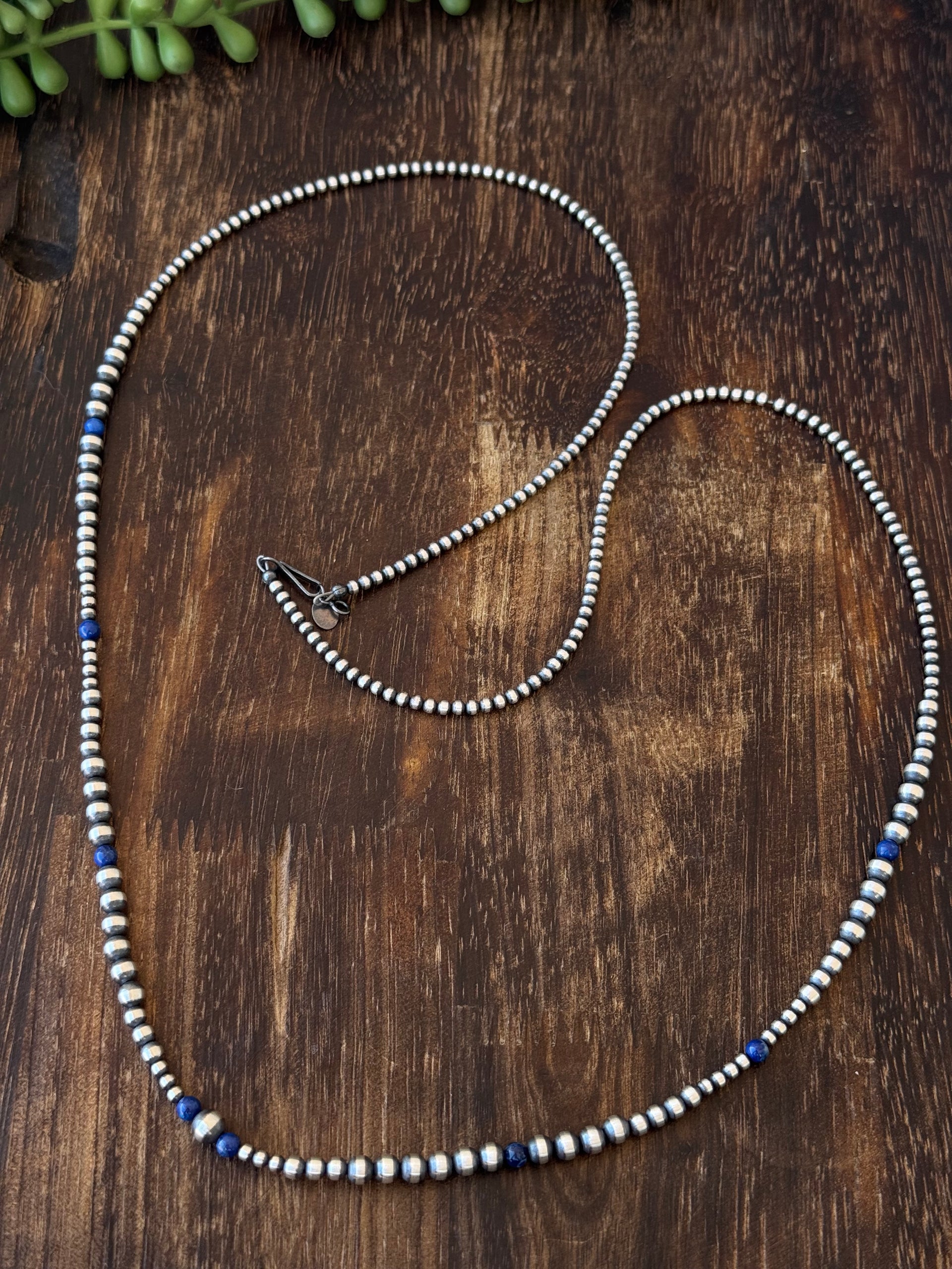 Navajo Strung Lapis & Sterling Silver Graduated Pearl Necklace