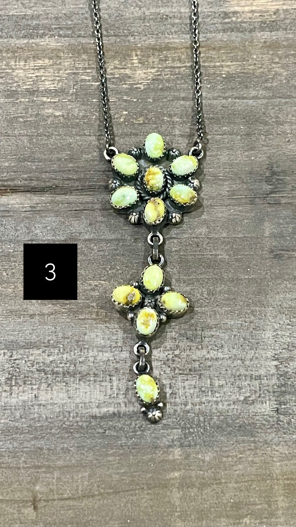 Southwest Handmade Palomino Variscite & Sterling Cluster Necklace