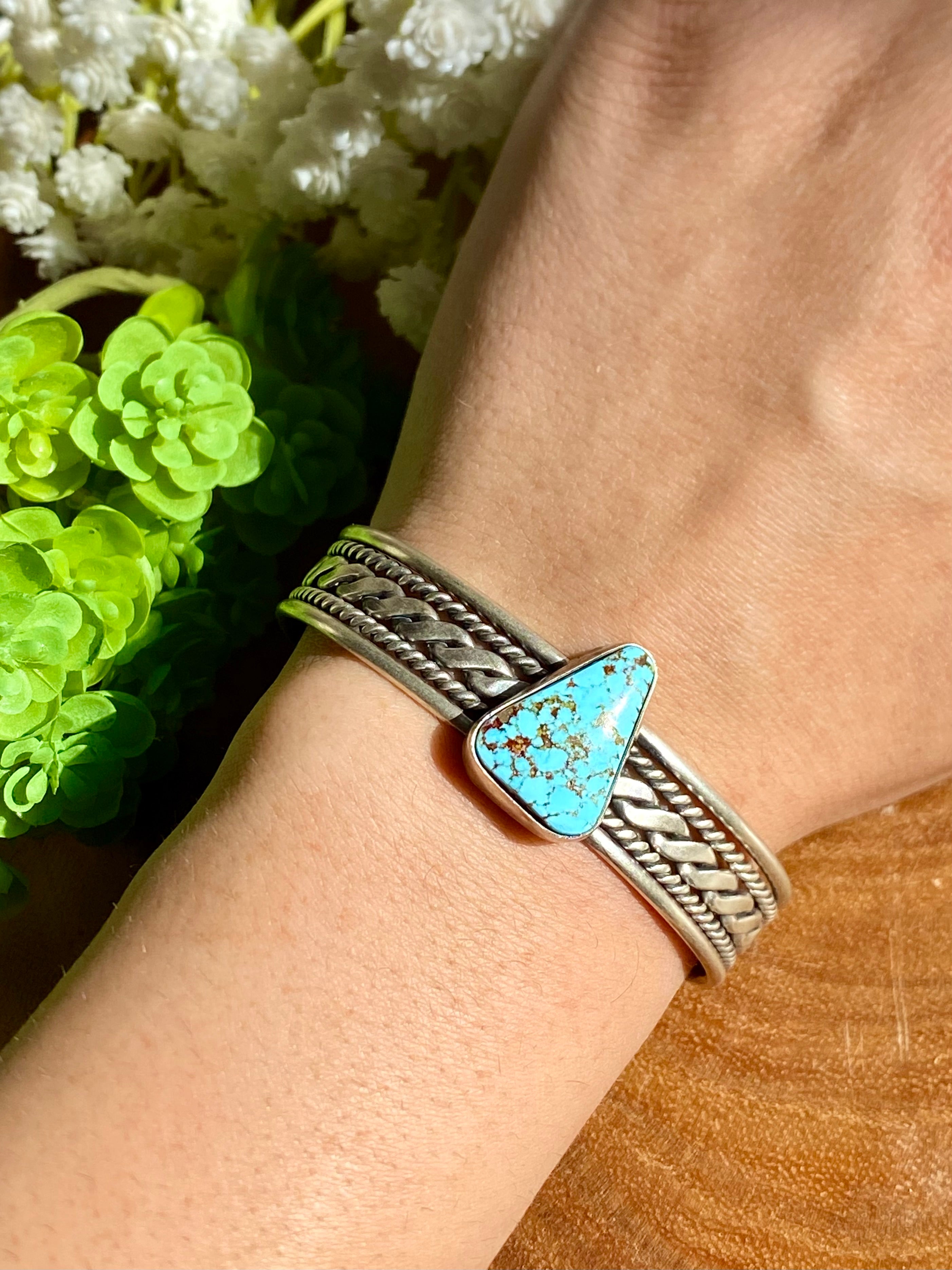 Navajo Made Kingman Turquoise & Sterling Silver Cuff Bracelet