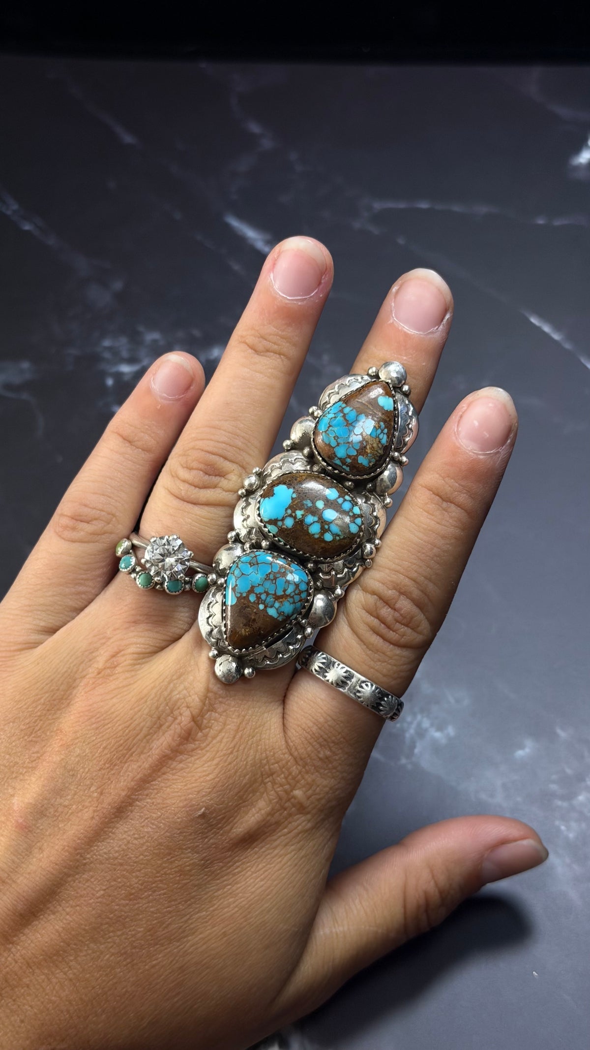 Navajo Made Old Mine 8 Turquoise & Sterling Silver Ring Size 7.5
