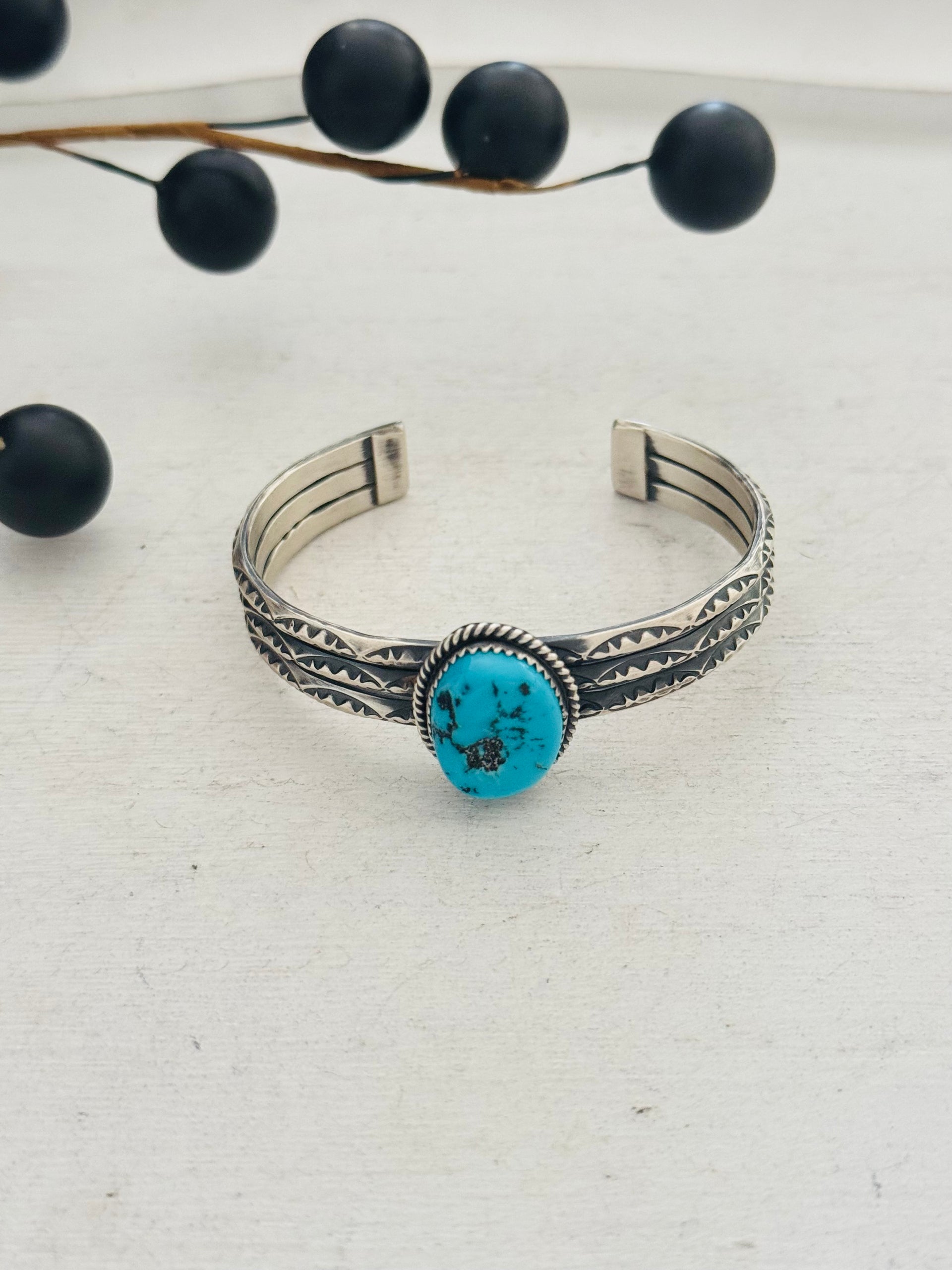 Navajo Made Kingman Turquoise & Sterling Silver Cuff Bracelet