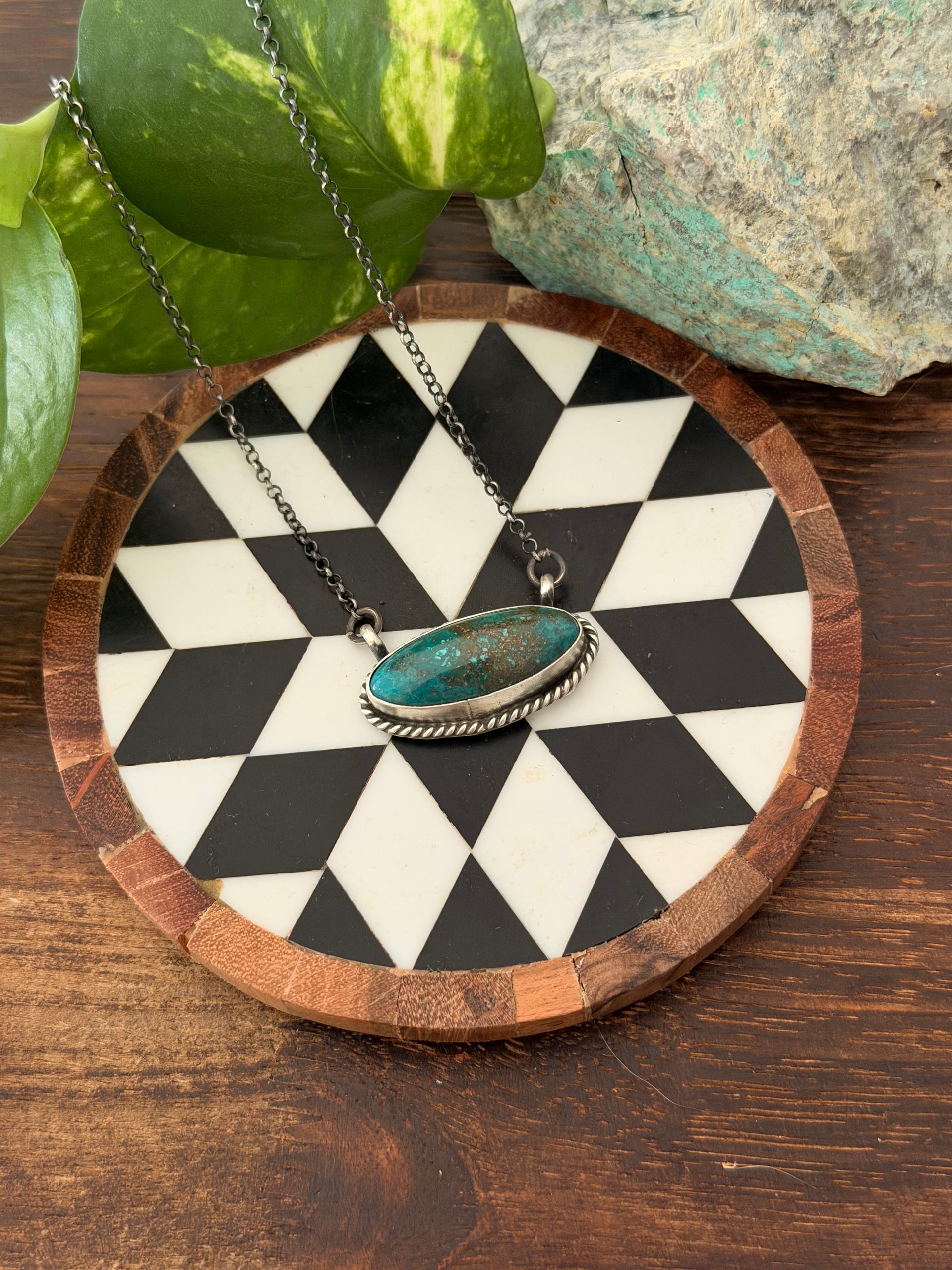 Johnny Dixon Campitos Turquoise & Sterling Silver Bar Necklace