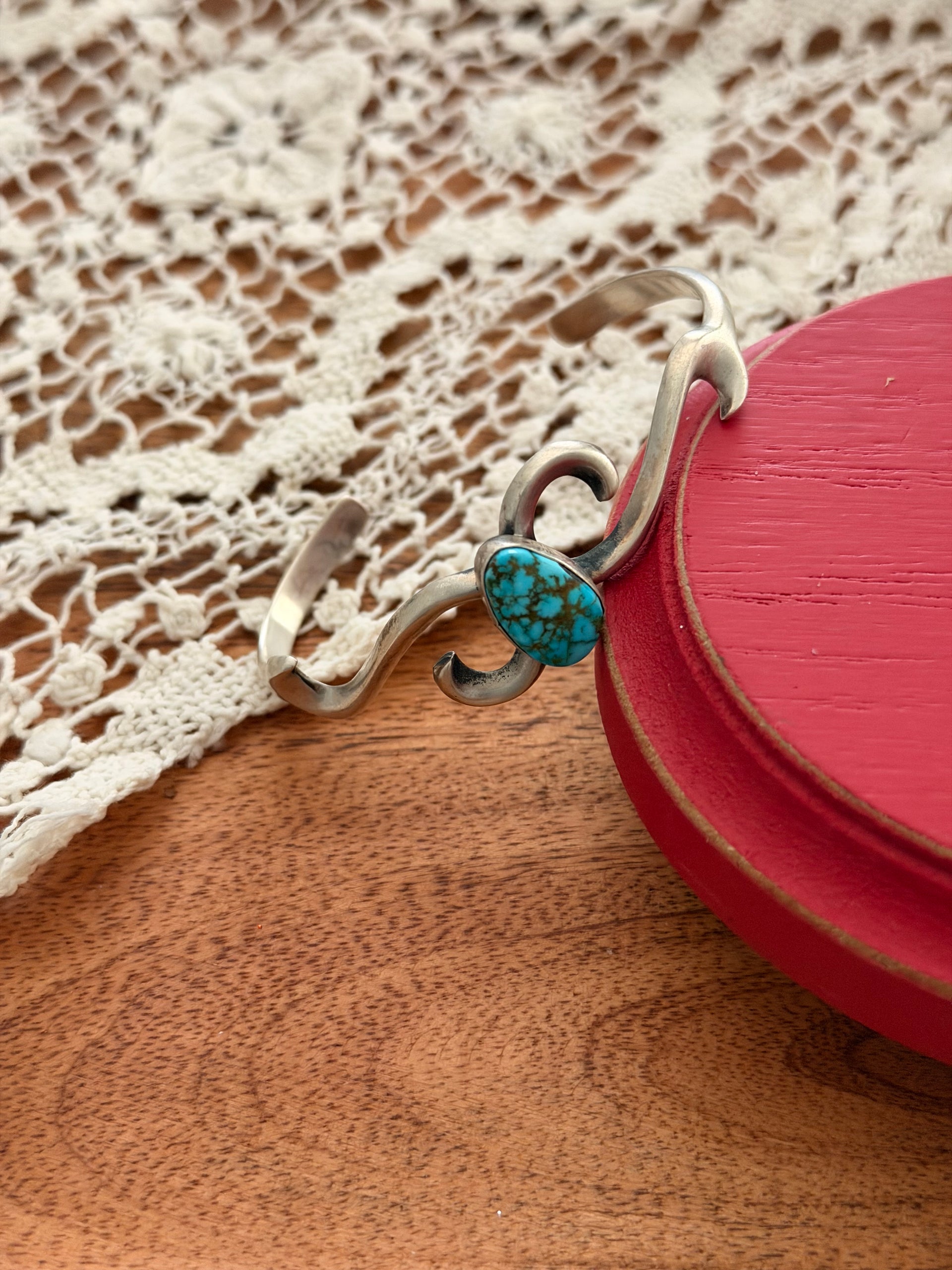 Navajo Made Kingman Spiderweb Turquoise & Sterling Silver Cuff Bracelet