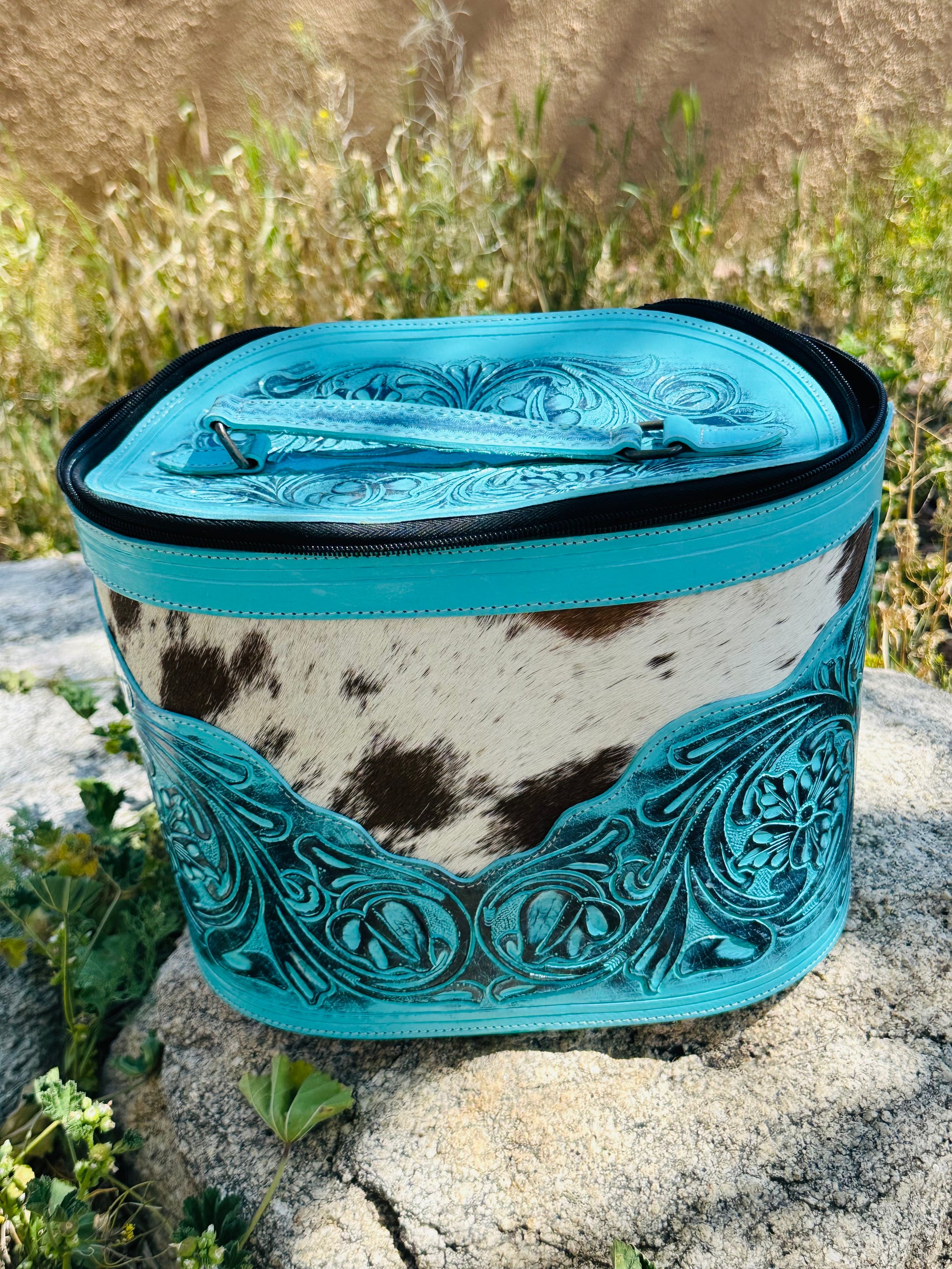 Genuine Cowhide & Tooled Leather Make up Bag