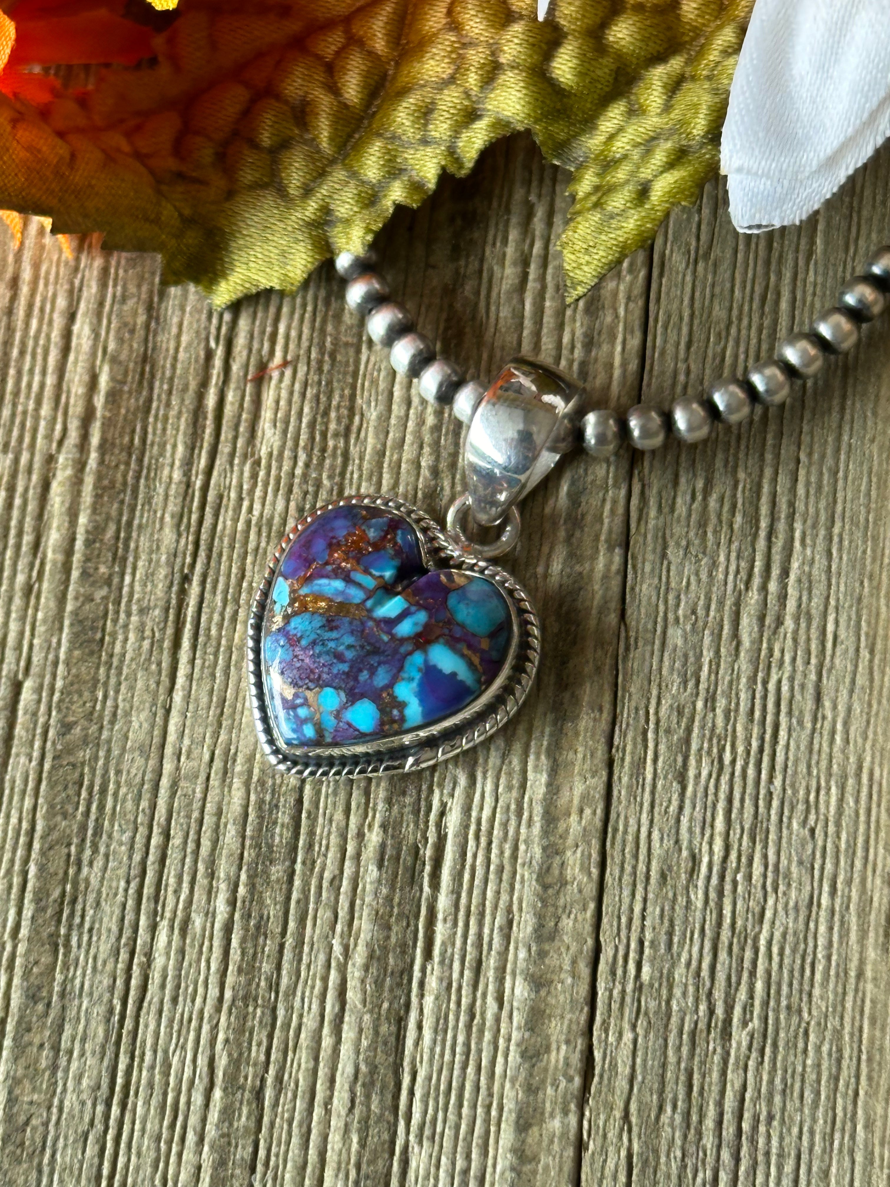 Southwest Handmade Purple Mohave Turquoise & Sterling Silver Heart Pendant