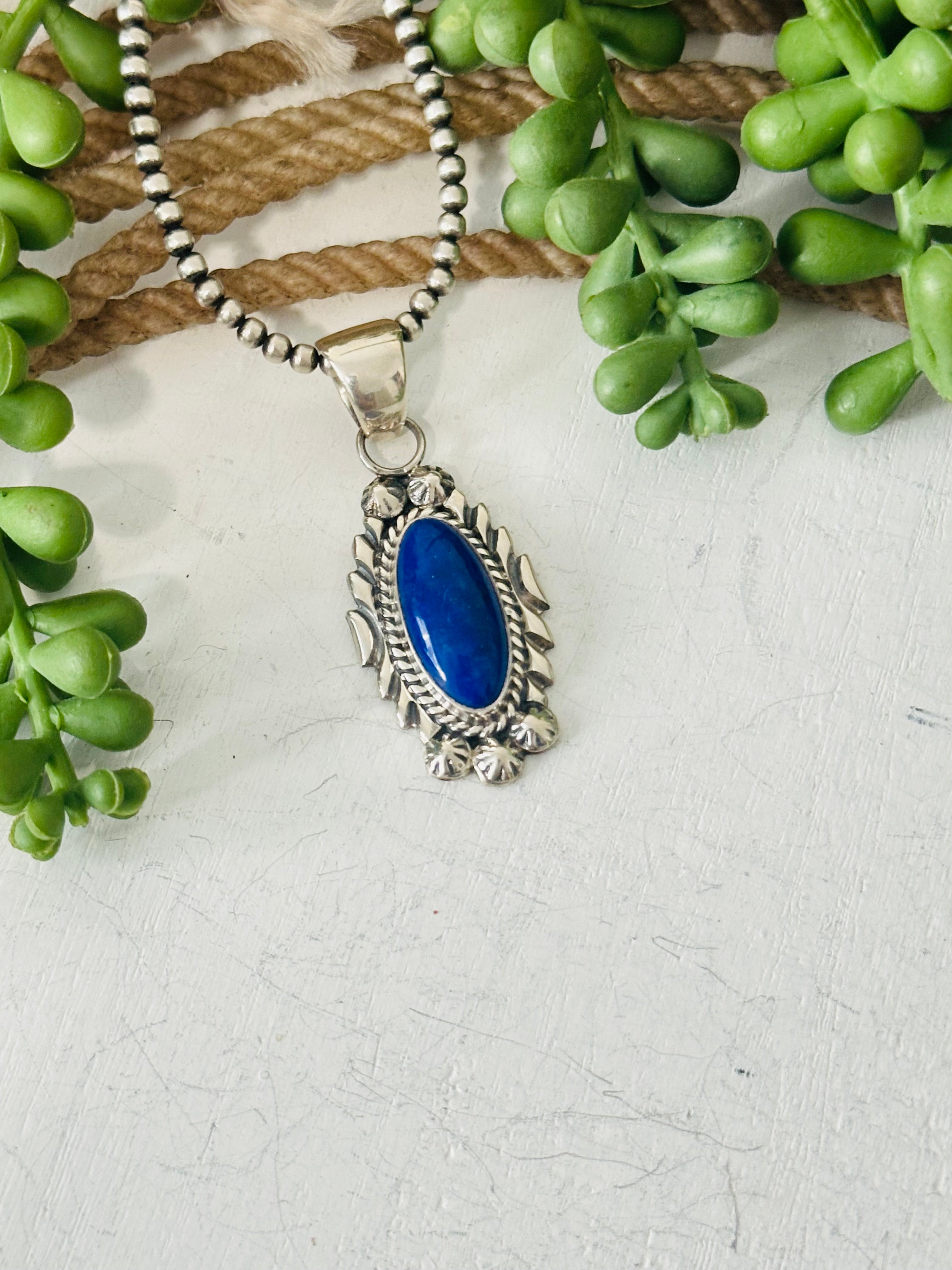 Navajo Made Lapis & Sterling Silver Pendant