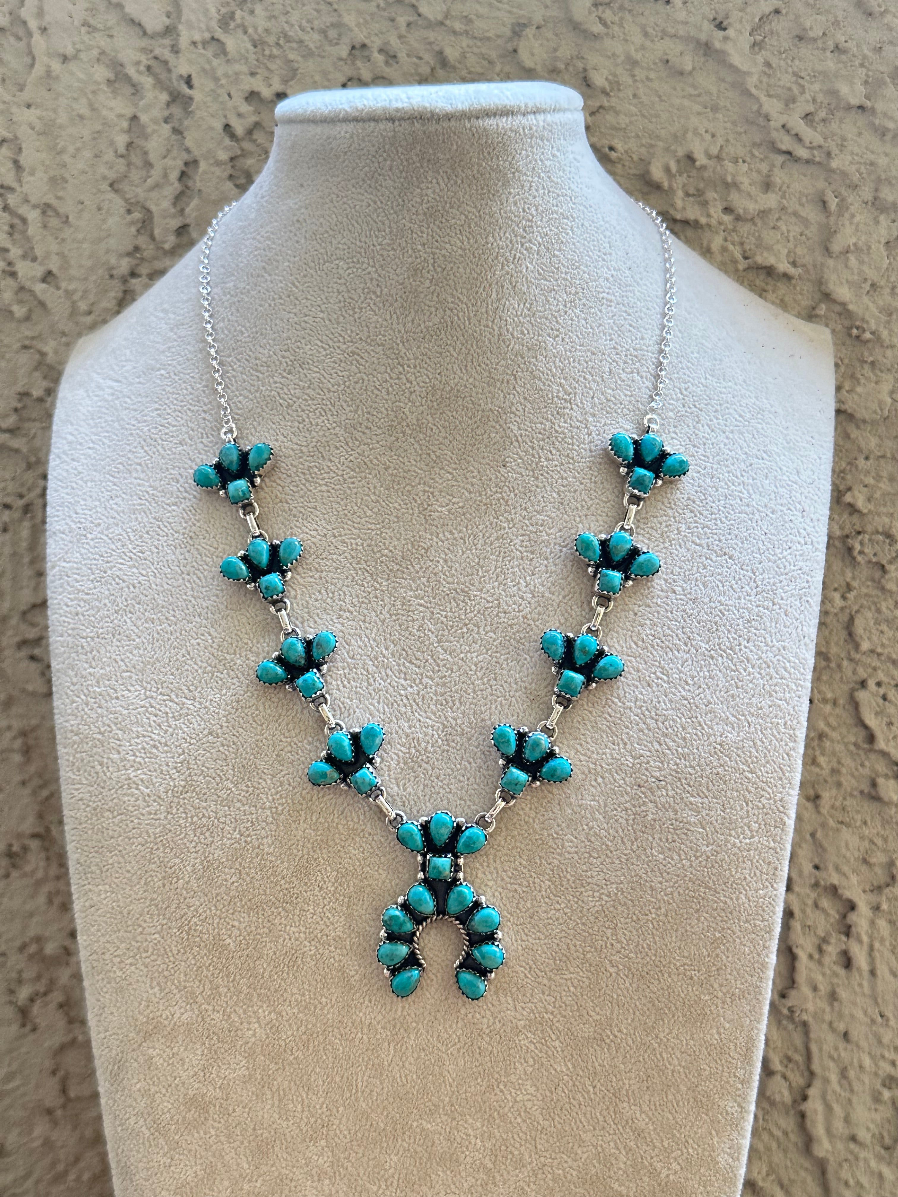 Southwest Handmade Kingman Turquoise & Sterling Silver Cluster Necklace