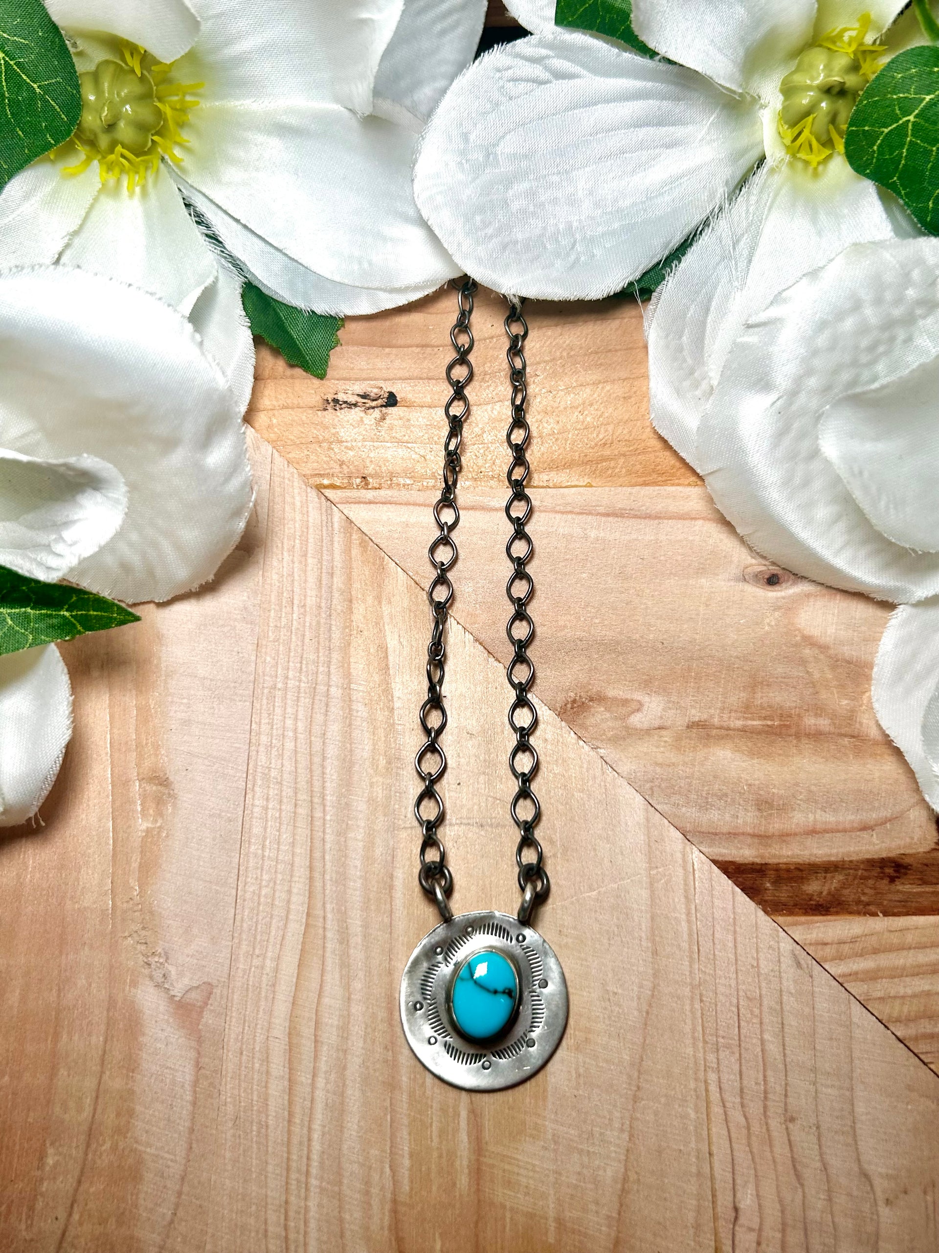 Navajo Made Egyptian Turquoise & Sterling Silver Necklace