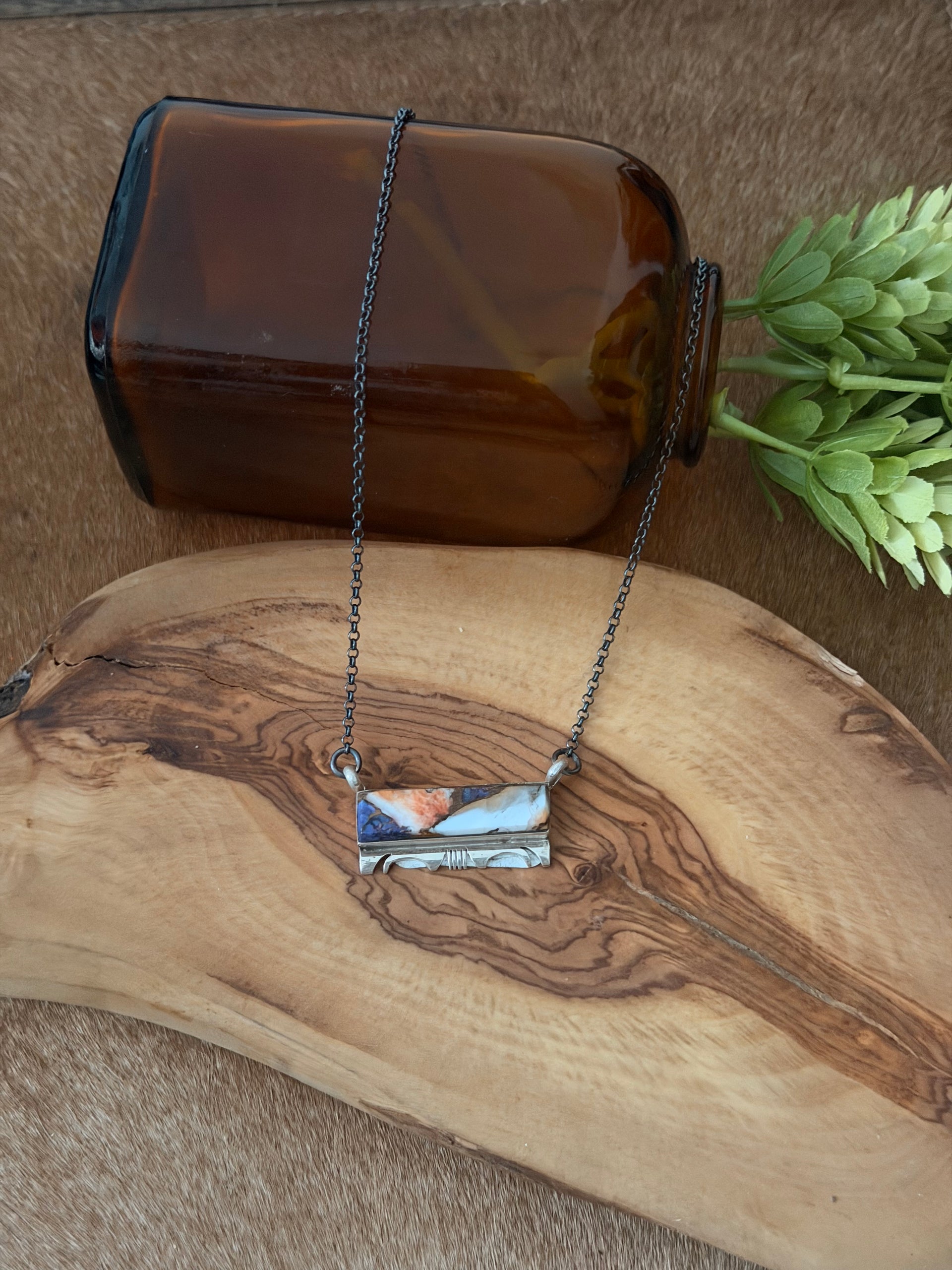 Steve Francisco Mohave Turquoise Composite & Sterling Silver Bar Necklace