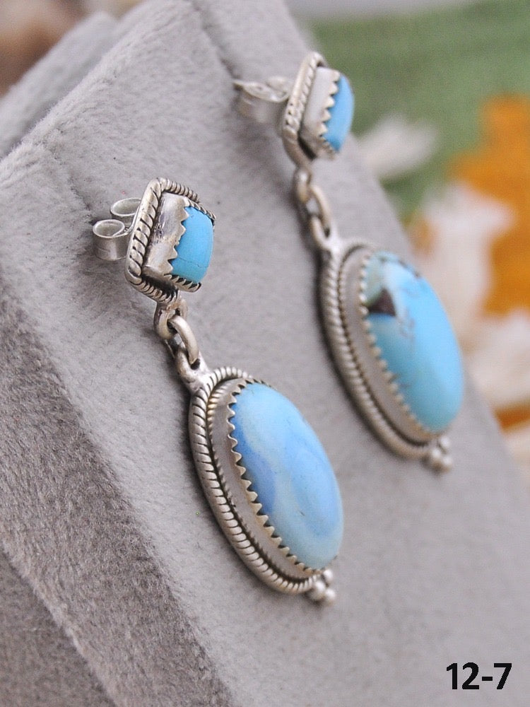 Southwest Handmade Golden Hill’s Turquoise & Sterling Silver Post Dangle Earrings