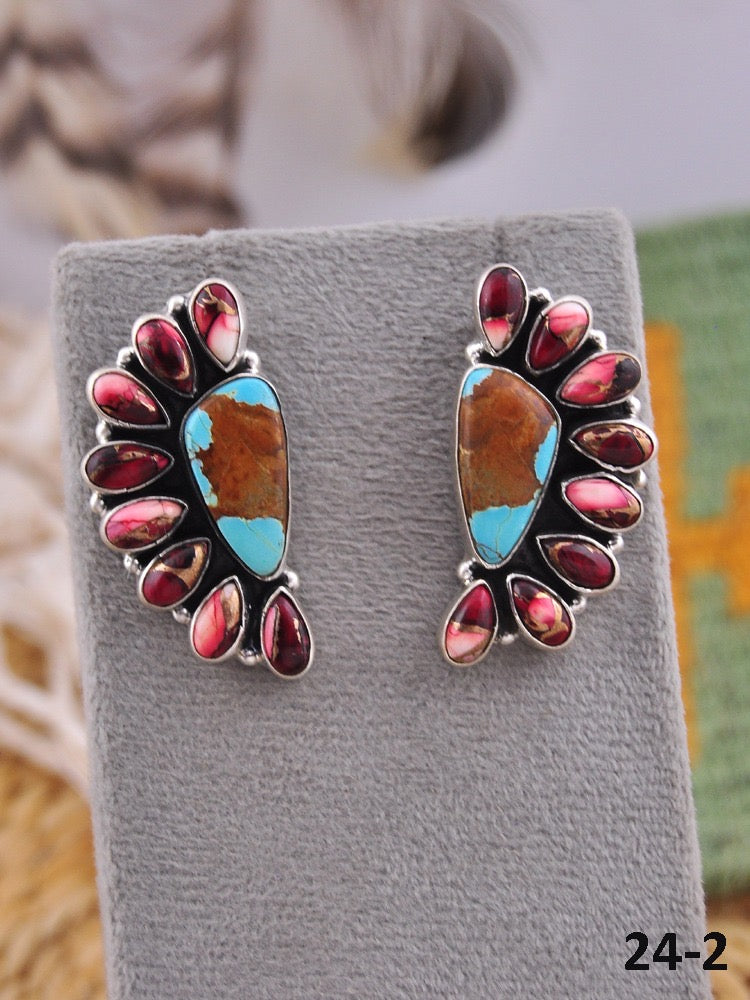 Southwest Handmade Multi Stone & Sterling Silver Post Earrings