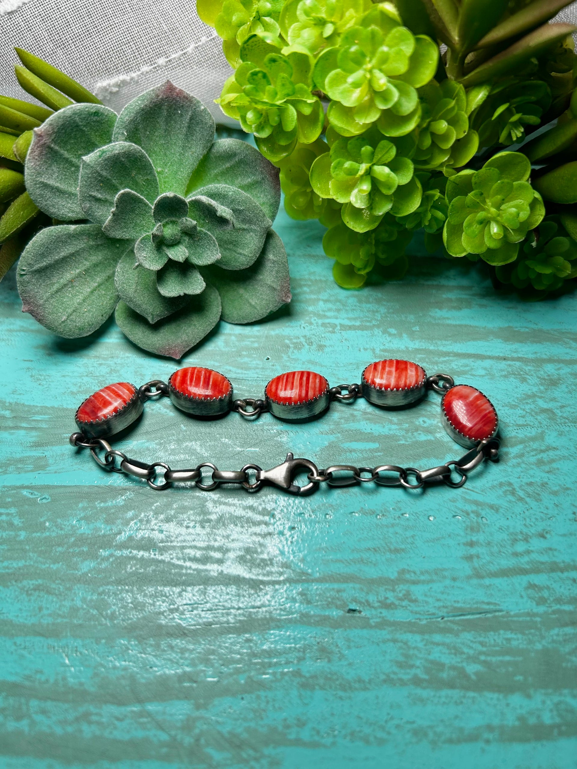 Navajo Made Spiny Oyster & Sterling Silver Bracelet