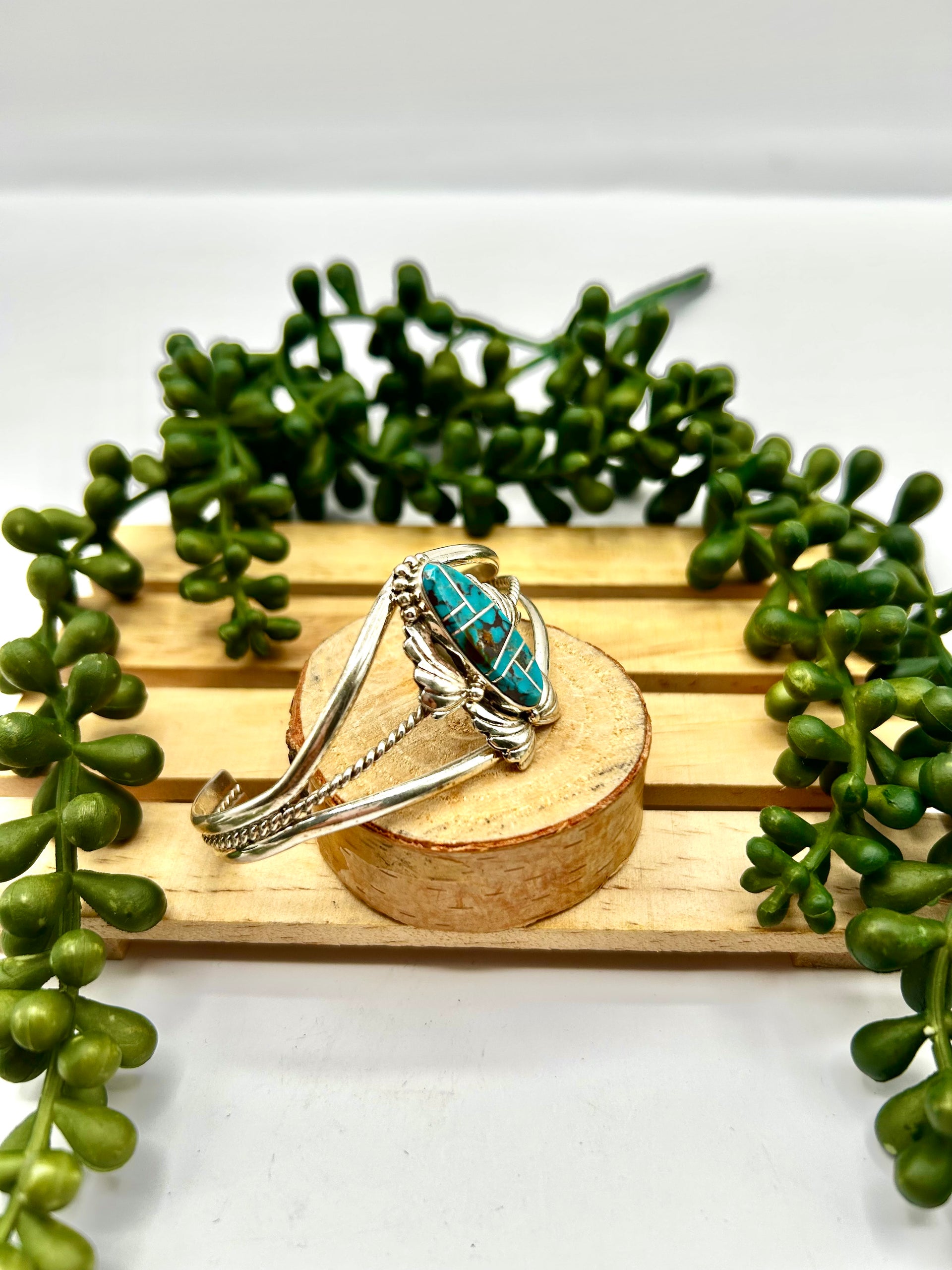 Navajo Made Mohave Turquoise & Sterling Silver Cuff Bracelet
