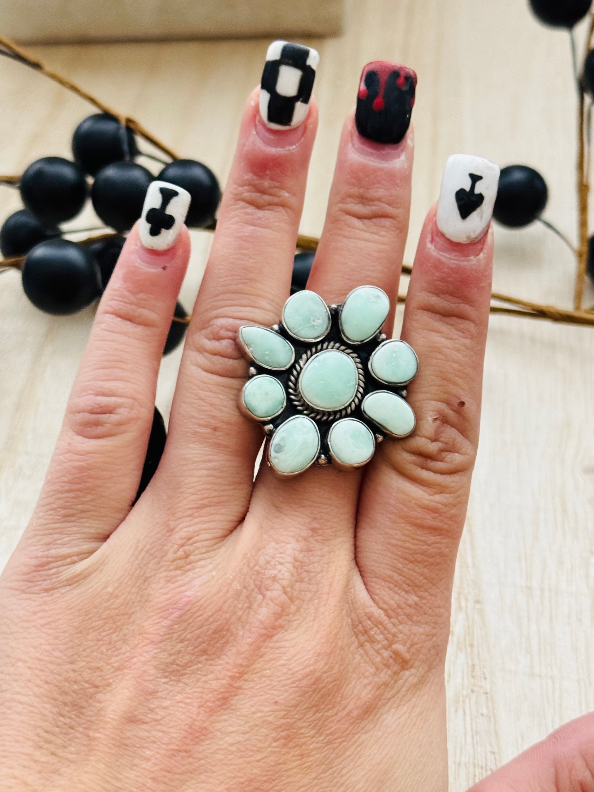 Southwest Handmade Paloma Variscite & Sterling Silver Adjustable Cluster Ring
