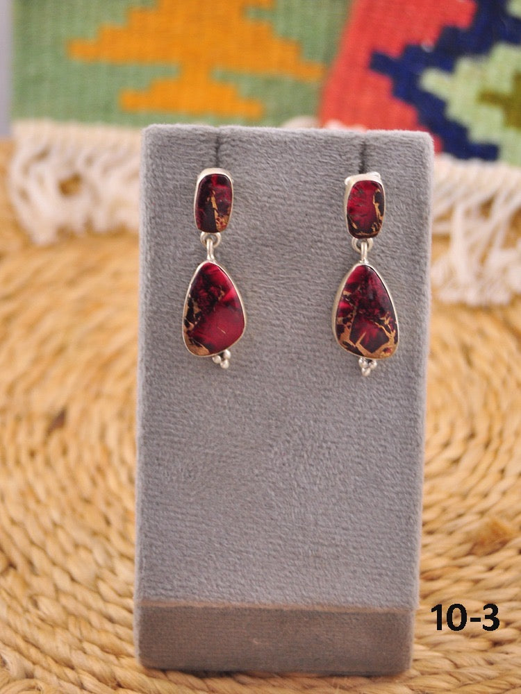 Southwest Made Rose Dahlia & Sterling Silver Dangle Earrings