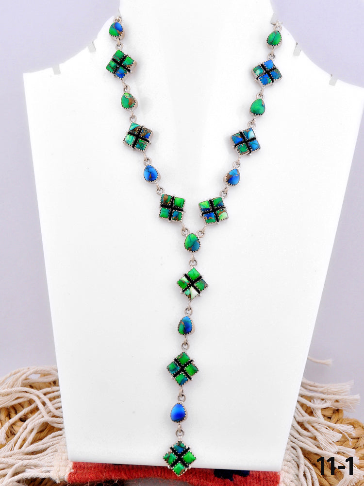 Southwest Made Peacock Dahlia & Sterling Silver Necklace