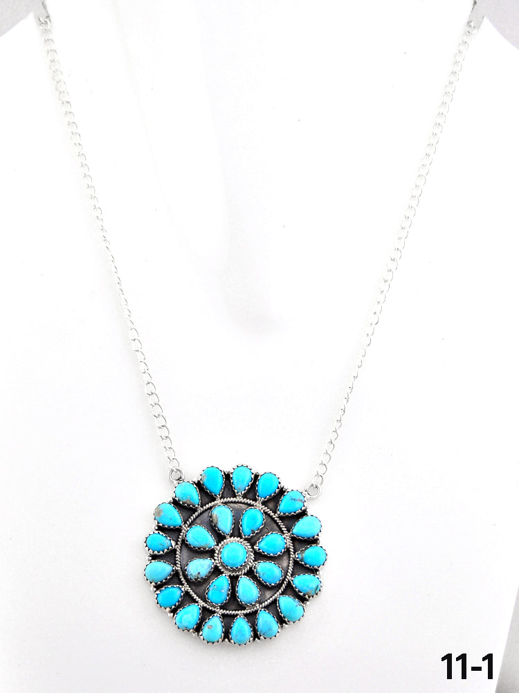 Southwest Made Kingman Turquoise & Sterling Silver Cluster Necklace
