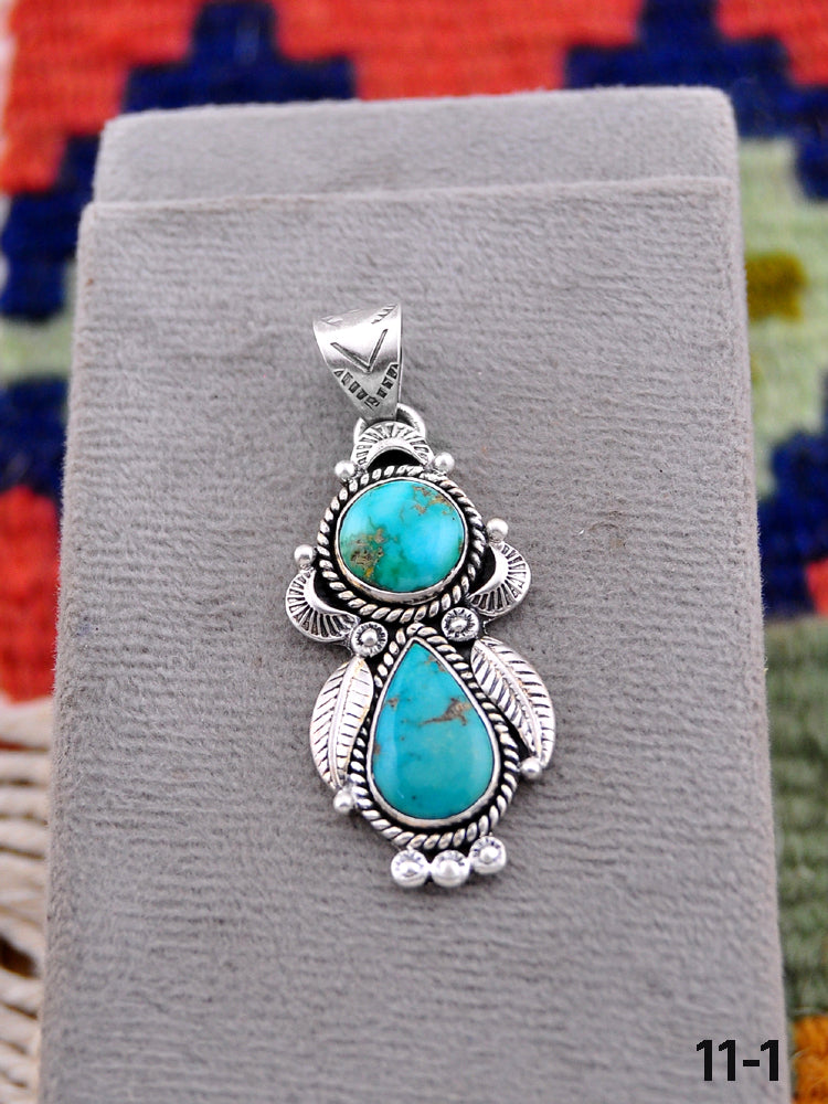 Southwest Made Emerald Valley and Golden Hills Turquoise & Sterling Silver Pendant