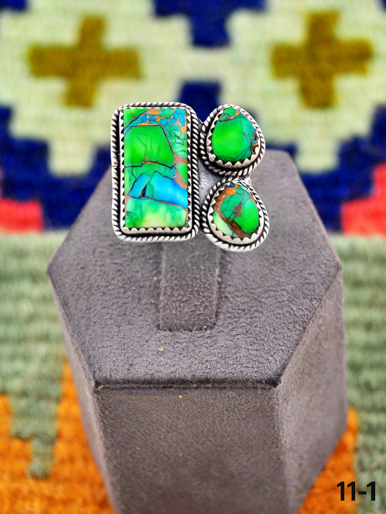 Southwest Handmade Peacock Dahlia & Sterling Silver Adjustable Ring