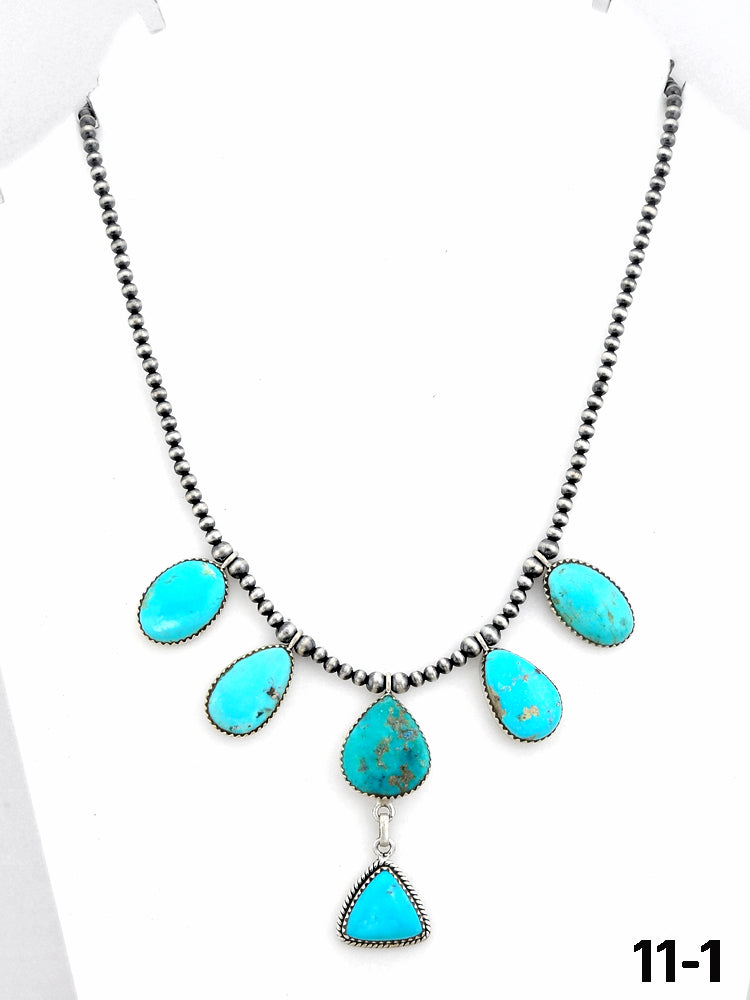 Southwest Made Campitos Turquoise & Sterling Silver Beaded Necklace