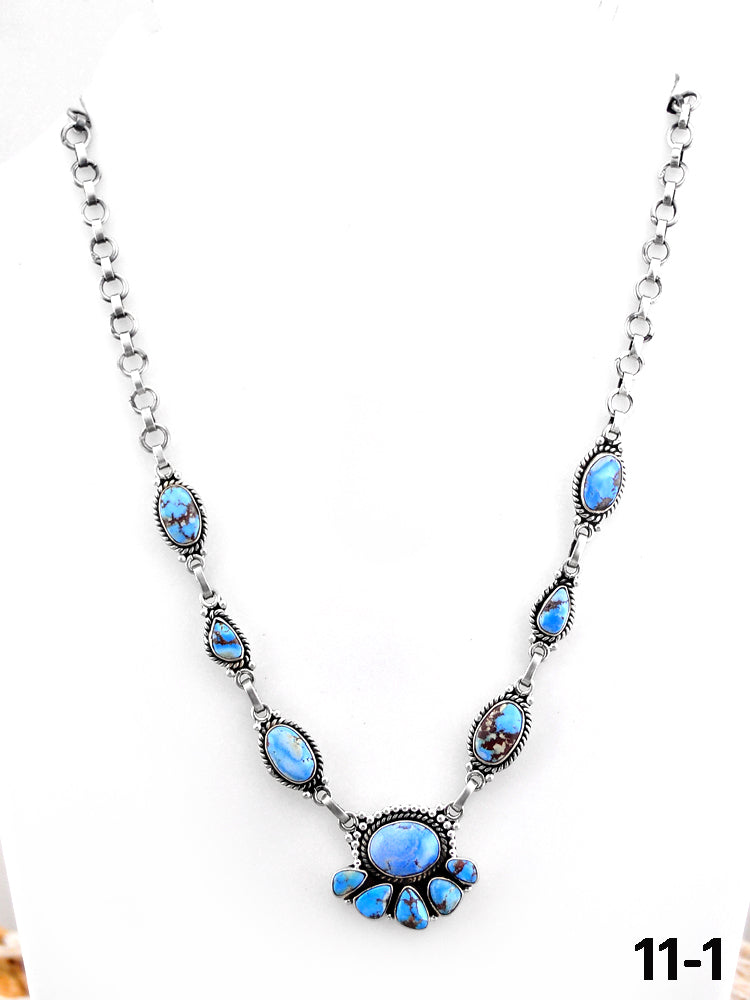 Southwest Handmade Golden Hill’s Turquoise & Sterling Silver Necklace