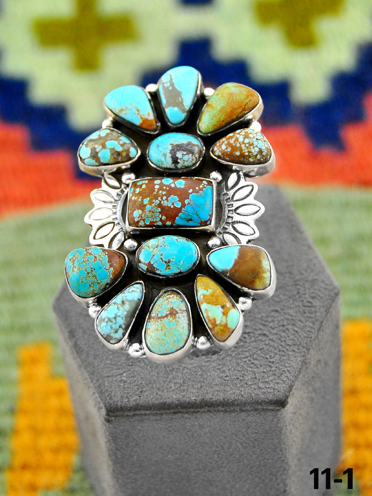 Southwest Handmade #8 Turquoise & Sterling Silver Adjustable Ring