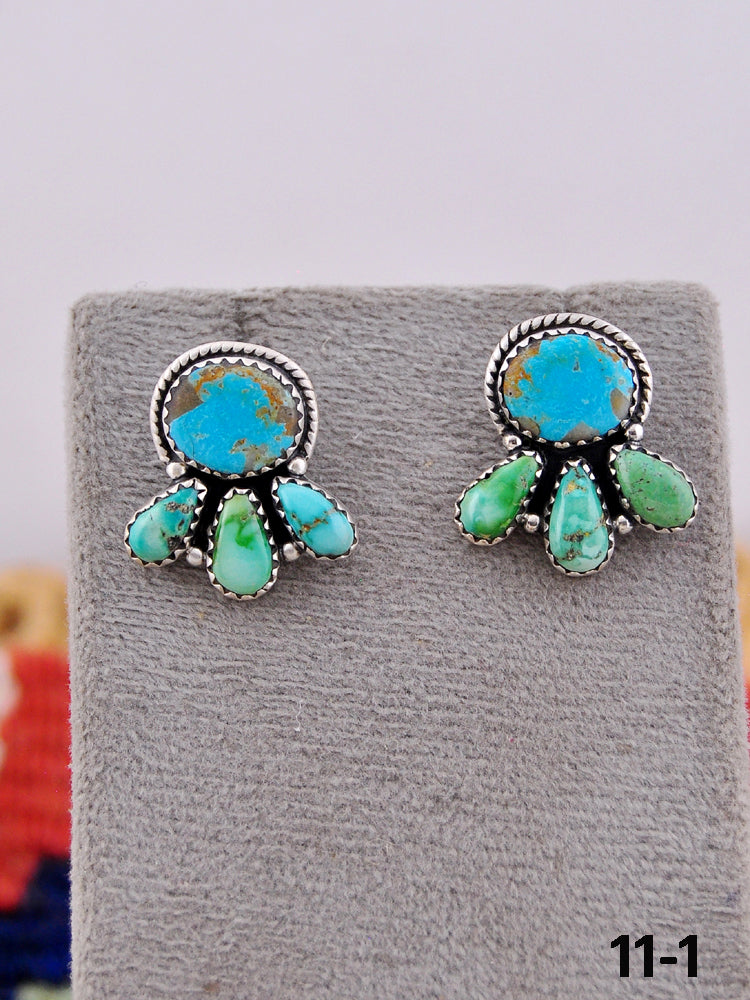 Southwest Handmade Emerald Valley with #8 Turquoise & Sterling Silver Post Earrings