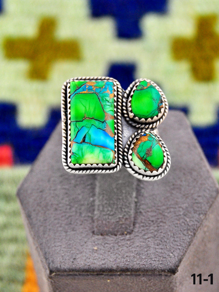 Southwest Handmade Peacock Dahlia & Sterling Silver Adjustable Ring