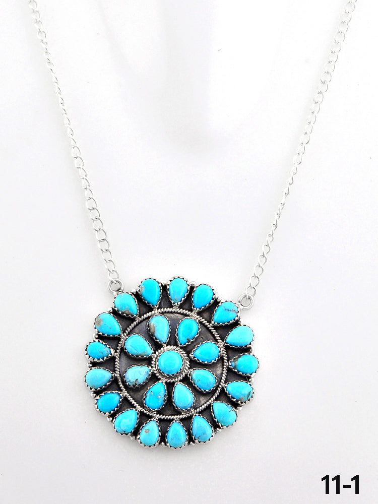 Southwest Made Kingman Turquoise & Sterling Silver Cluster Necklace