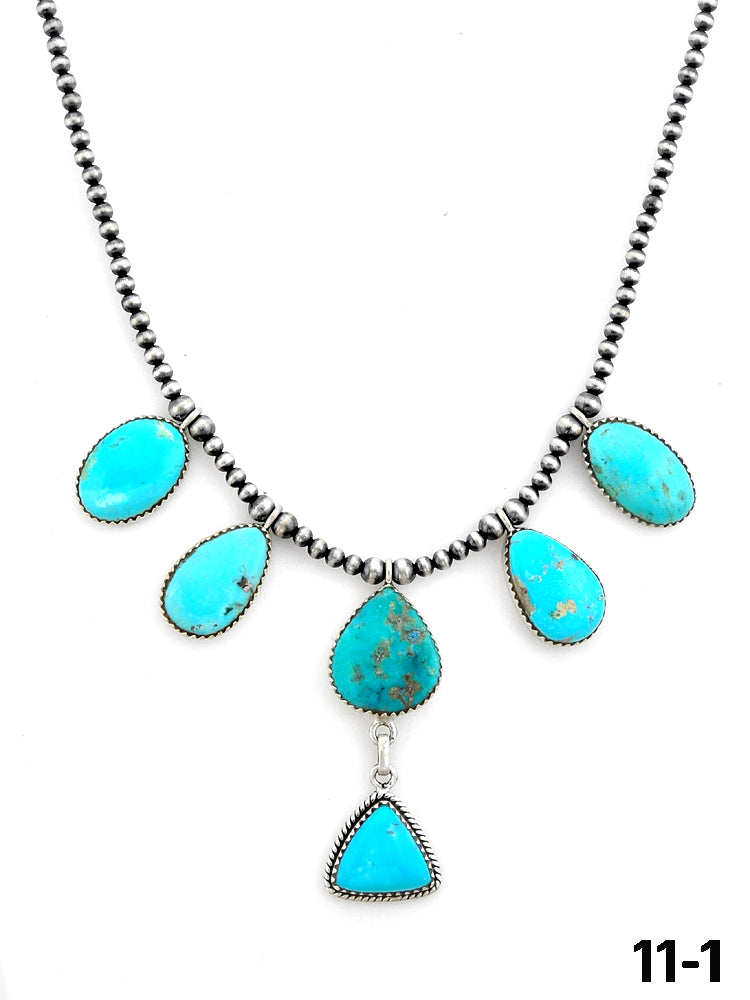 Southwest Made Campitos Turquoise & Sterling Silver Beaded Necklace