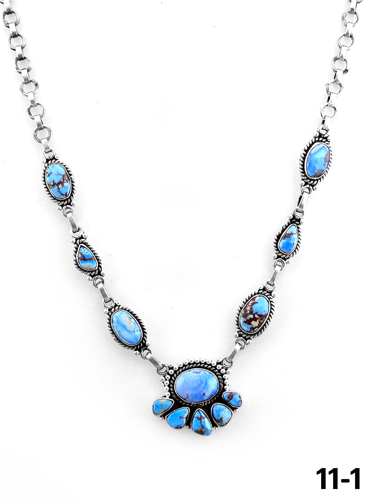 Southwest Handmade Golden Hill’s Turquoise & Sterling Silver Necklace