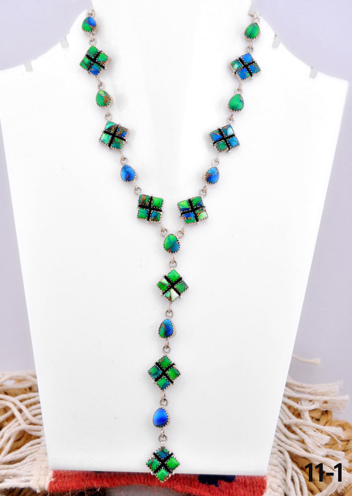 Southwest Made Peacock Dahlia & Sterling Silver Necklace