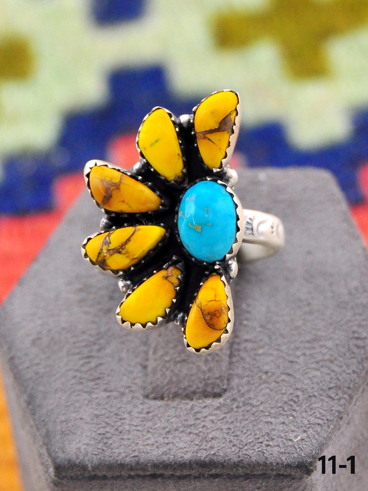 Southwest Made Multi Stone & Sterling Silver Adjustable Ring