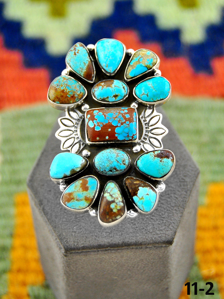 Southwest Handmade #8 Turquoise & Sterling Silver Adjustable Ring
