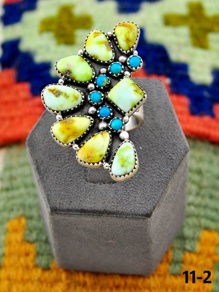 Southwest Handmade Palomino Turquoise with Mohave Turquoise & Sterling Silver Adjustable Ring