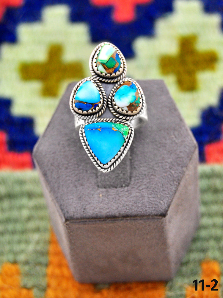 Southwest Handmade Peacock Dahlia & Sterling Silver Adjustable Ring