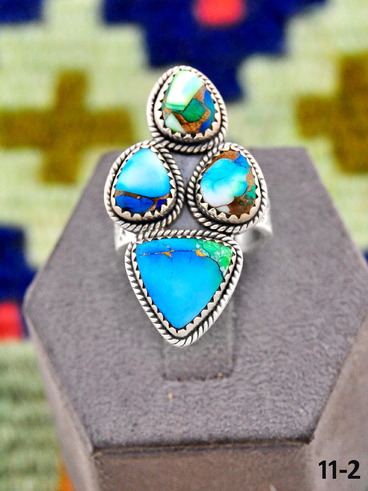 Southwest Handmade Peacock Dahlia & Sterling Silver Adjustable Ring