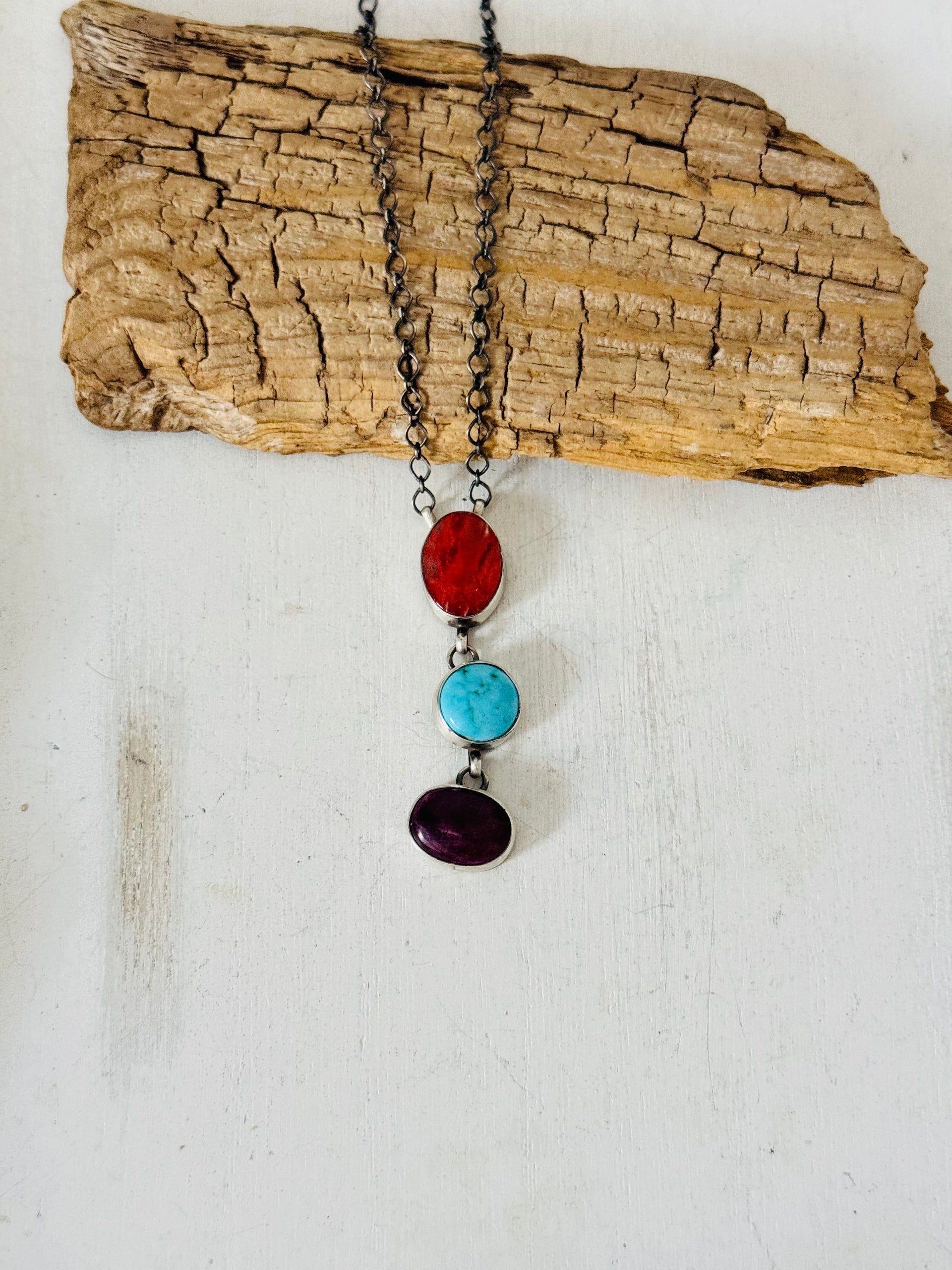 Antionette Martinez Multi Stone & Sterling Silver Lariat Necklace