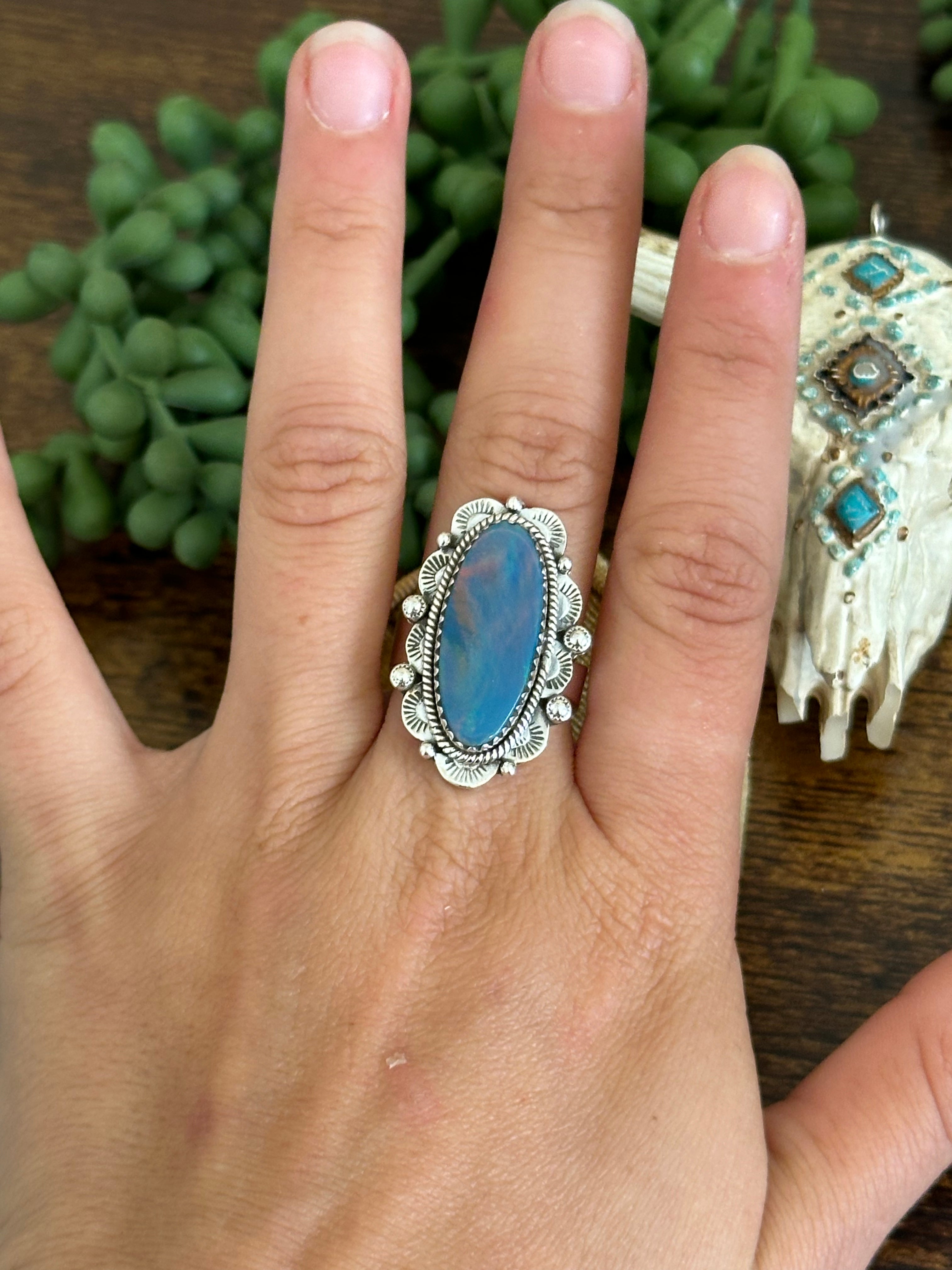 Southwest Handmade Opal & Sterling Silver Adjustable Ring