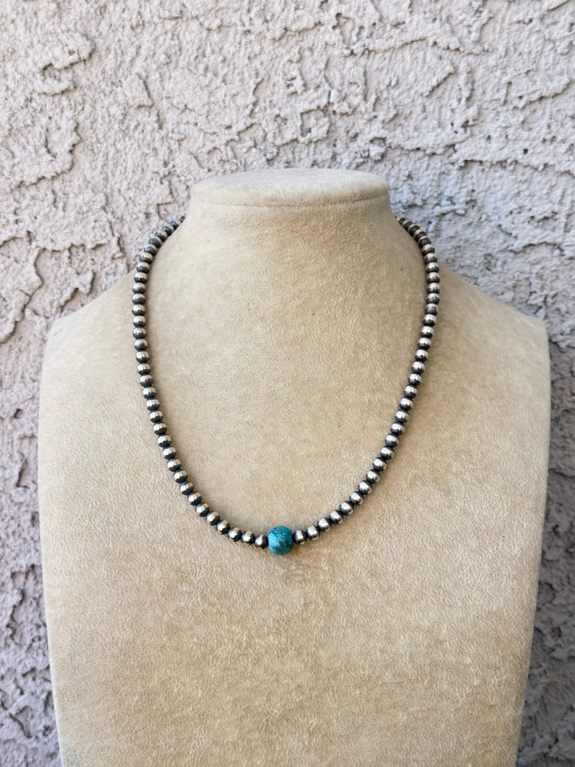Navajo Strung Egyptian Turquoise & Sterling Silver Pearl Necklace