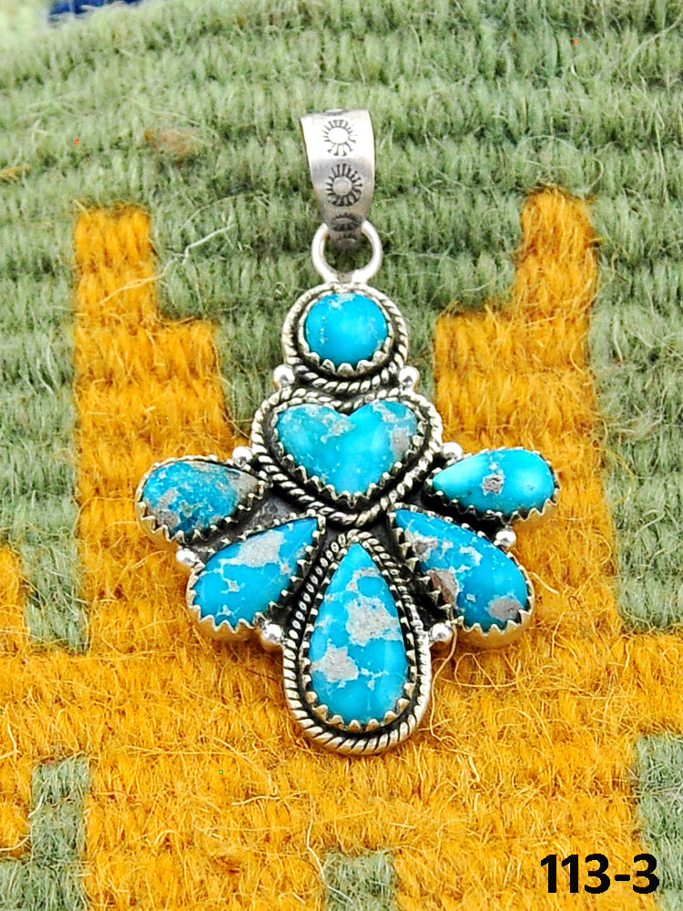 Southwest Handmade White Water Turquoise & Sterling Silver Pendant