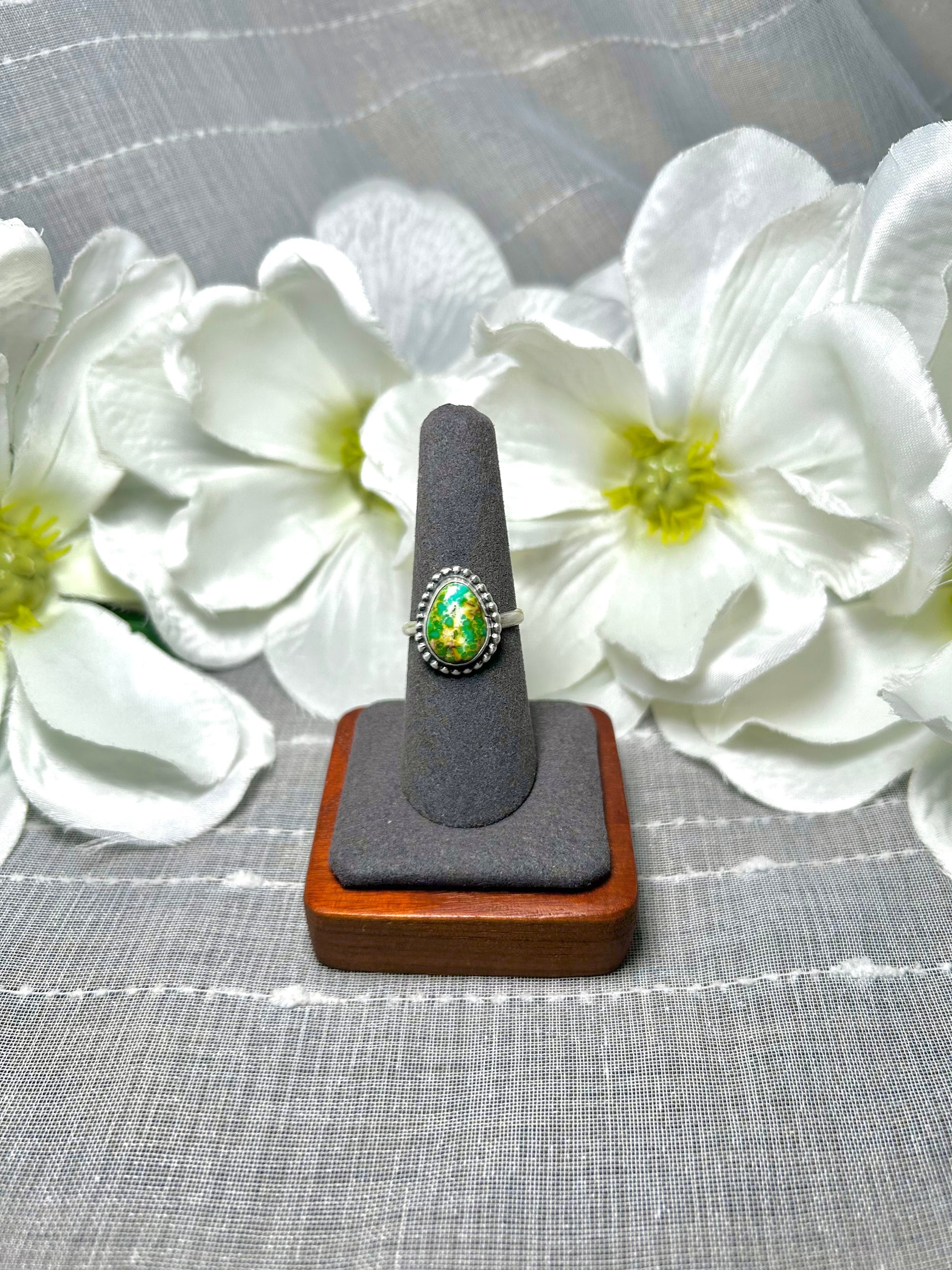Navajo Made Natural Sonoran Mountain Turquoise & Sterling Silver Ring Size 7.5