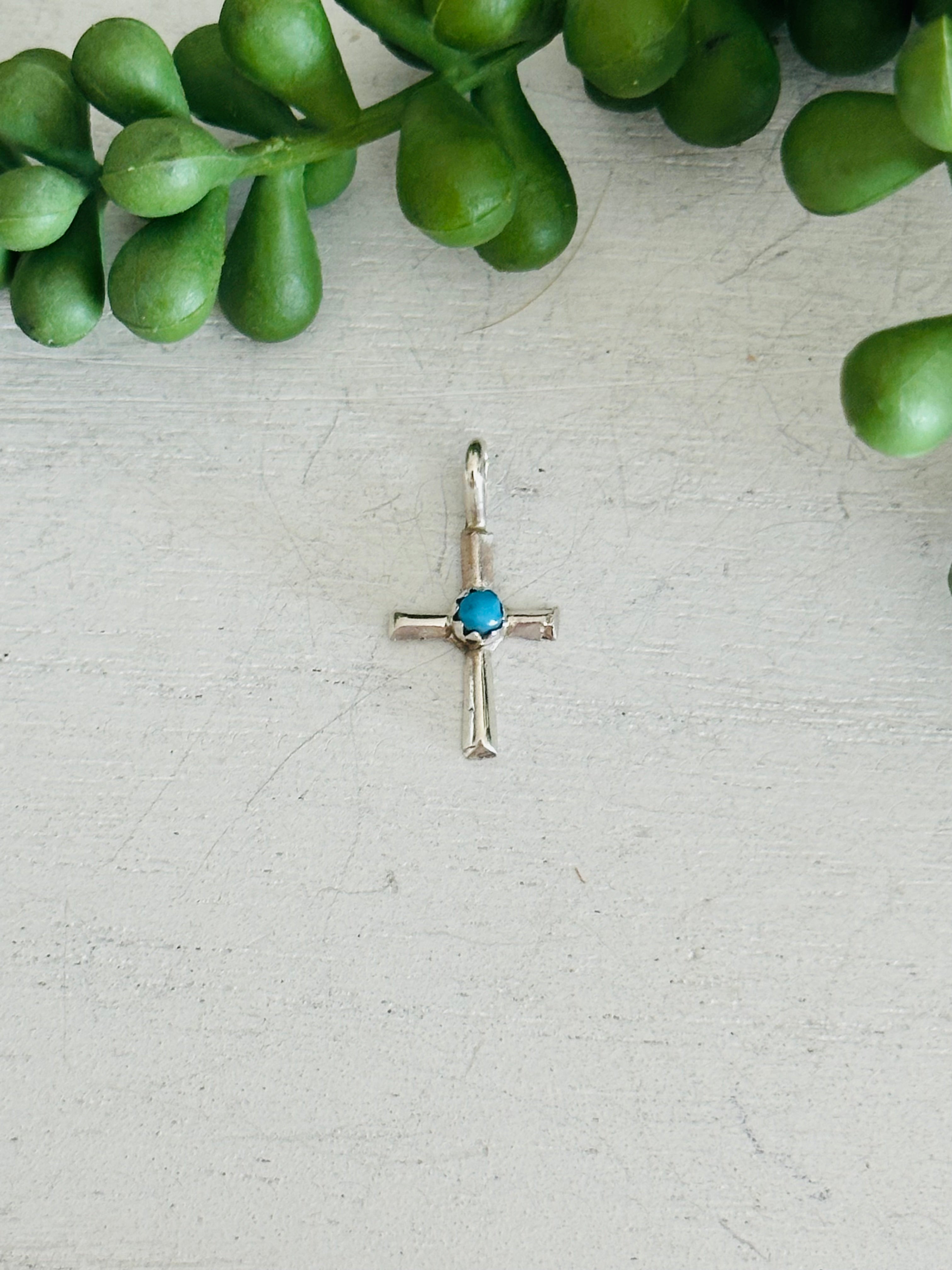 Navajo Handmade Turquoise & Sterling Silver Cross Pendant