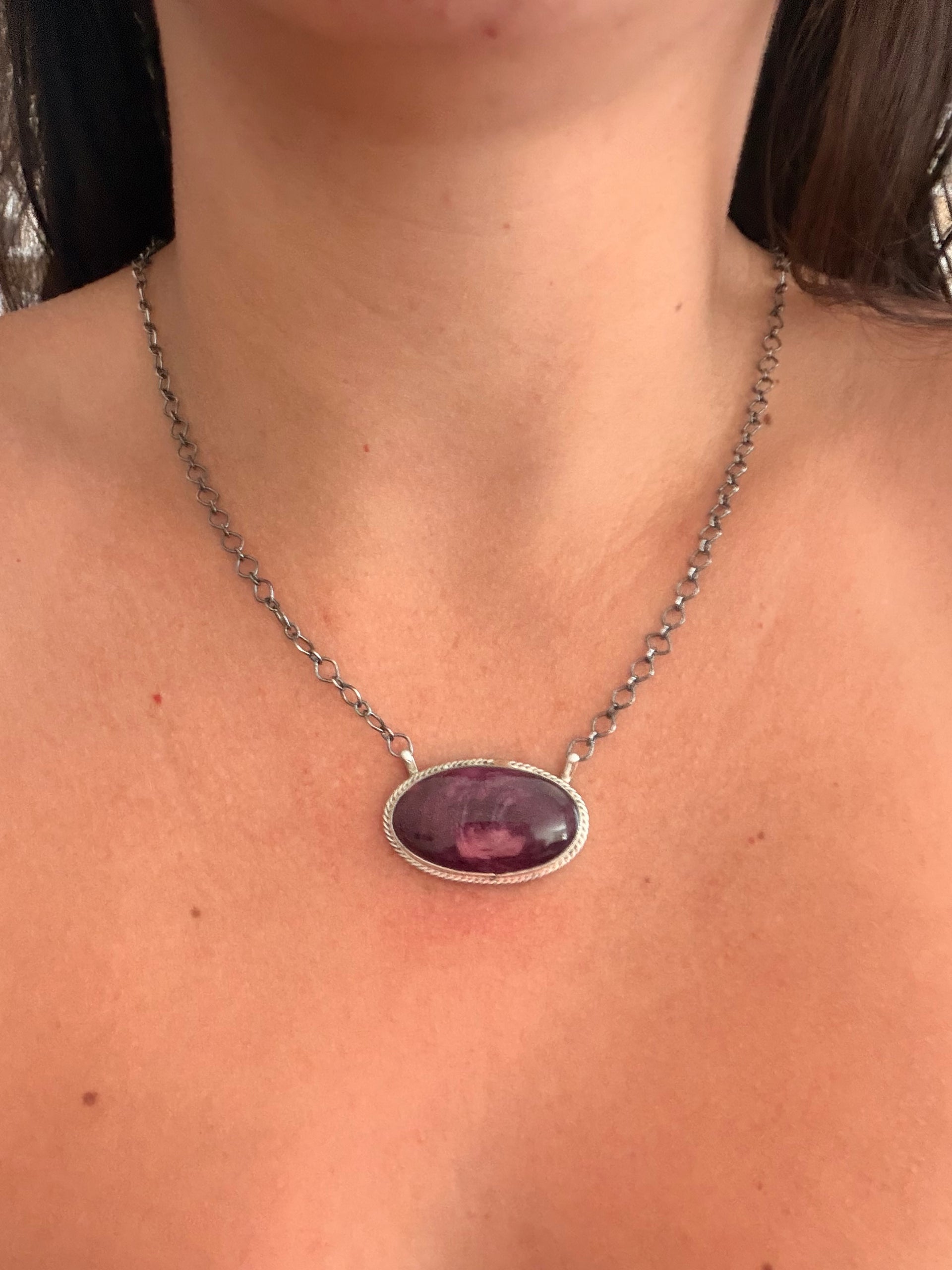 Antionette Martinez Purple Spiny Oyster & Sterling Silver Bar Necklace
