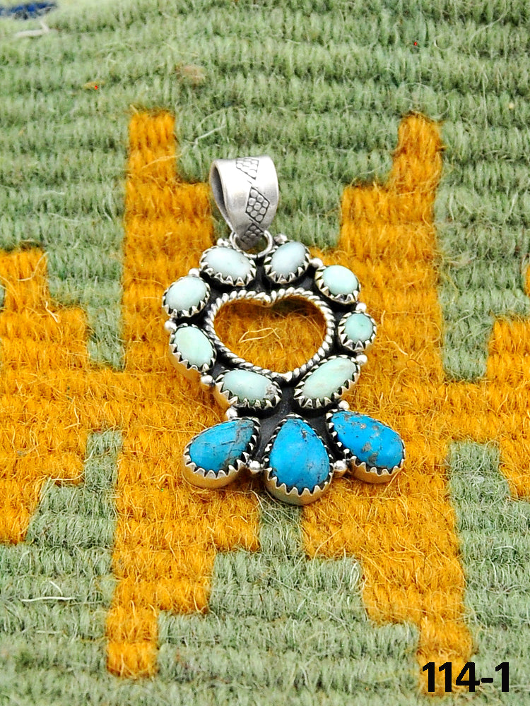 Southwest Handmade Paloma with Kingman Turquoise & Sterling Silver Pendant