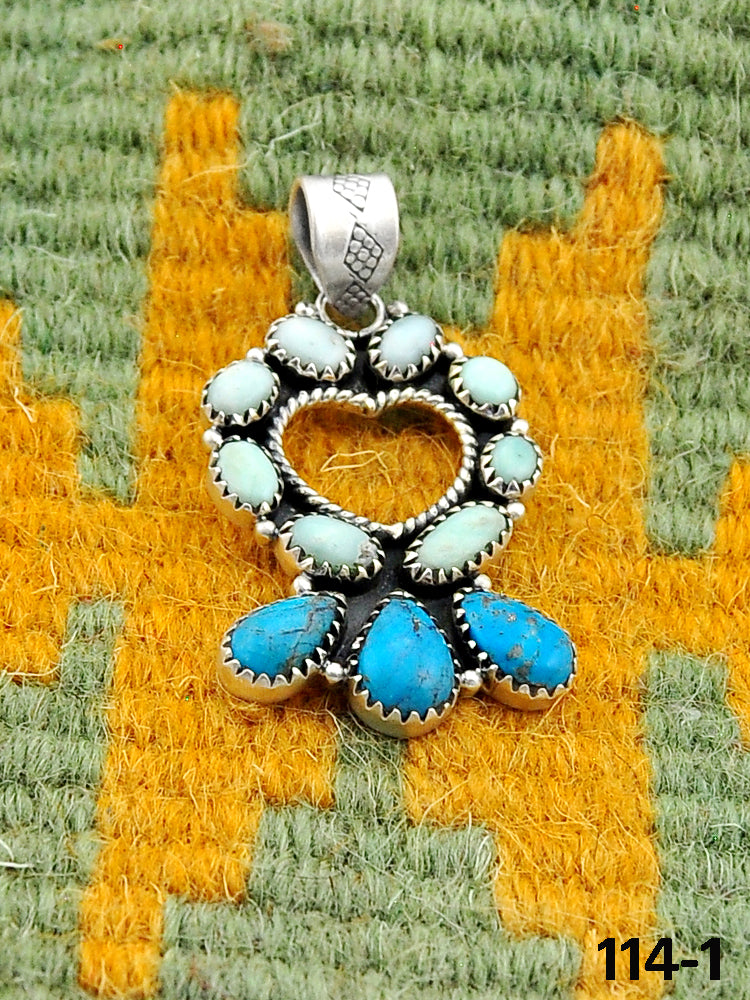 Southwest Handmade Paloma with Kingman Turquoise & Sterling Silver Pendant