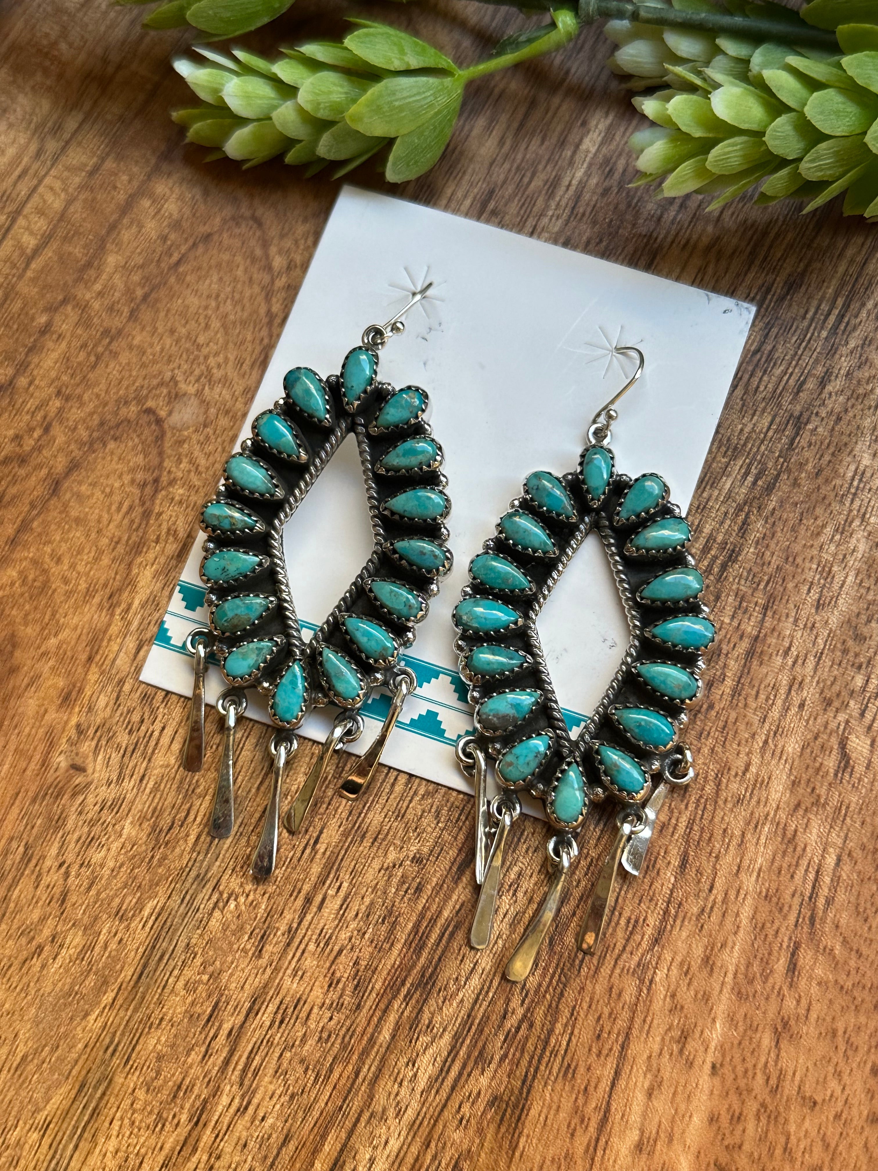 Southwest Handmade Kingman Turquoise & Sterling Silver Dangle Earrings