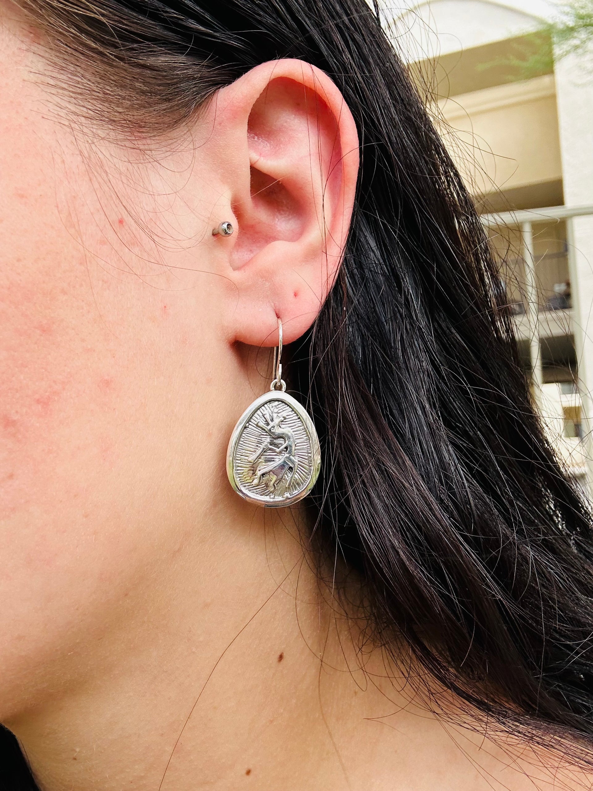 Allen Lee Sterling Silver Kokopelli Dangle Earrings