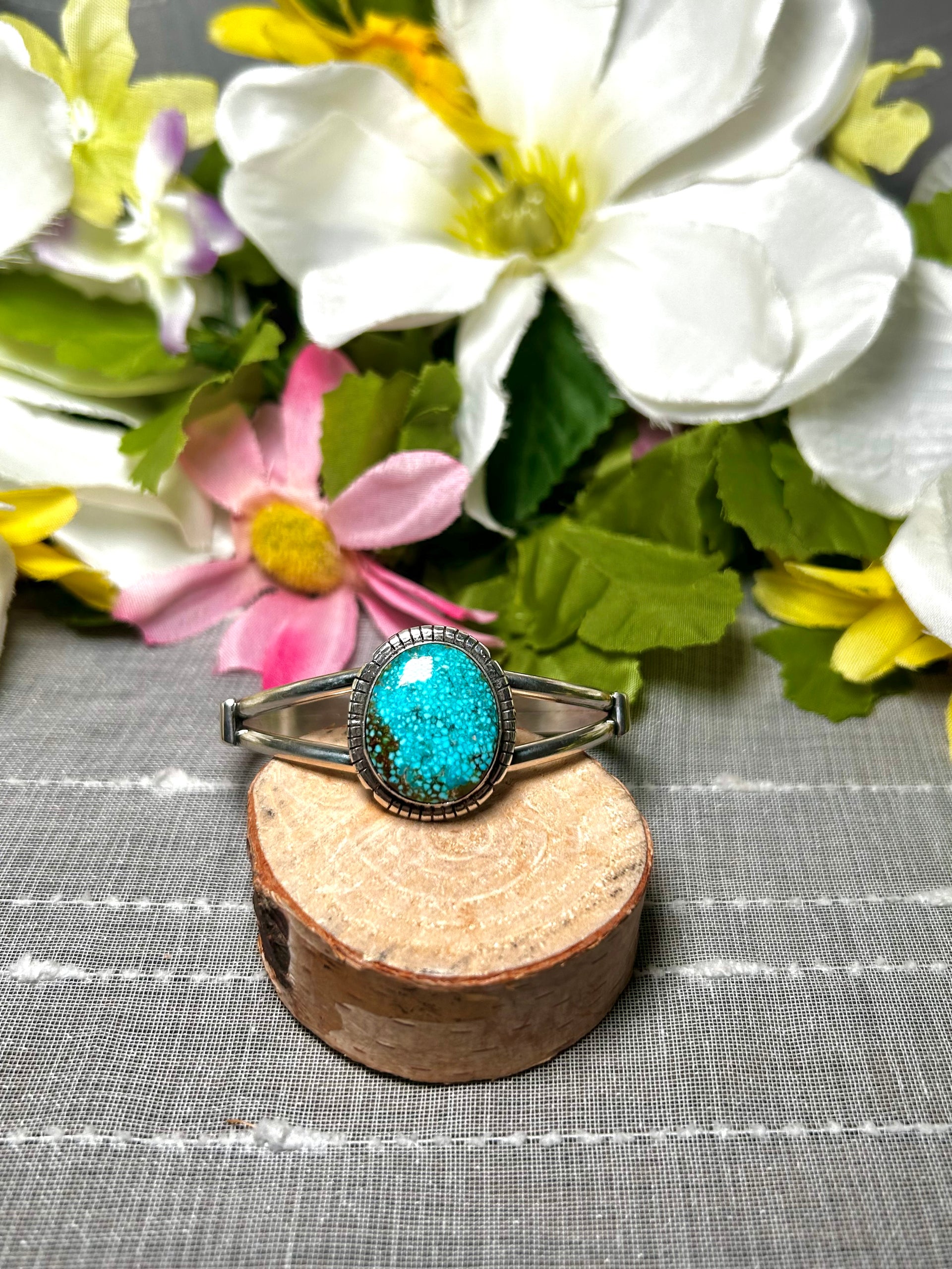 Navajo Made Highgrade Kingman Turquoise & Sterling Silver Cuff Bracelet