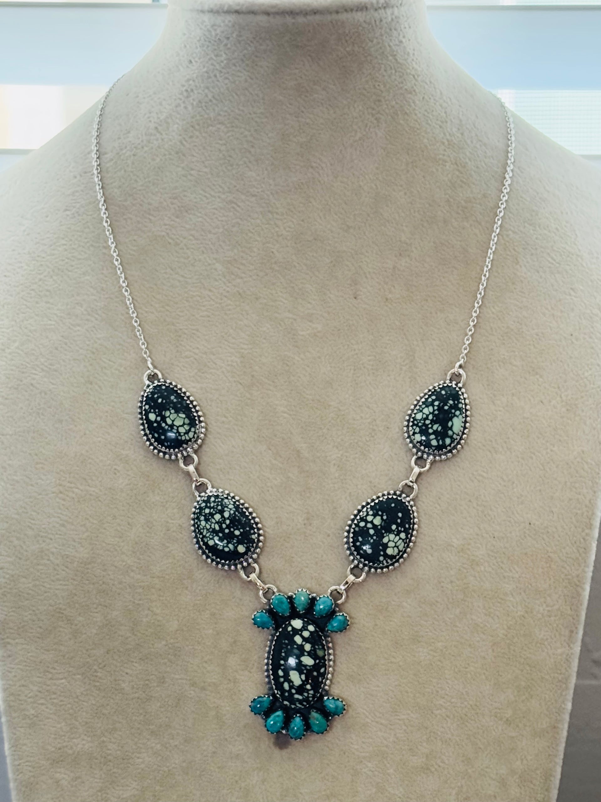 Southwest Handmade Multi Stone & Sterling Silver Cluster Necklace
